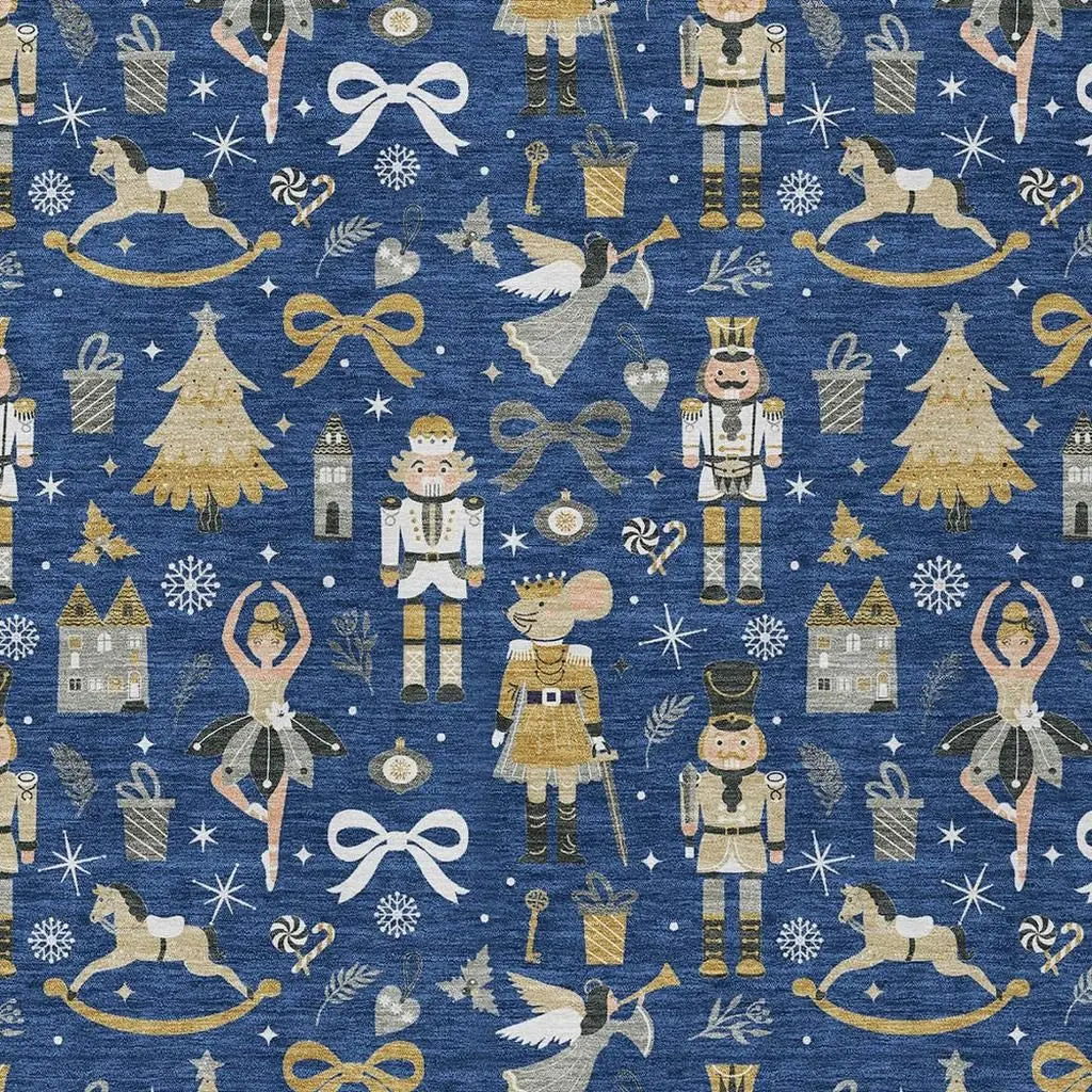 5' X 8' Navy Blue Gold Black And Gray Village House Washable Indoor Outdoor Area Rug Homeroots Outdoor
