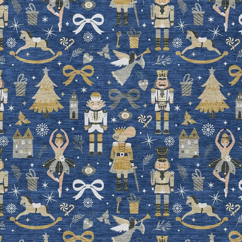5' X 8' Navy Blue Gold Black And Gray Village House Washable Indoor Outdoor Area Rug Homeroots Outdoor