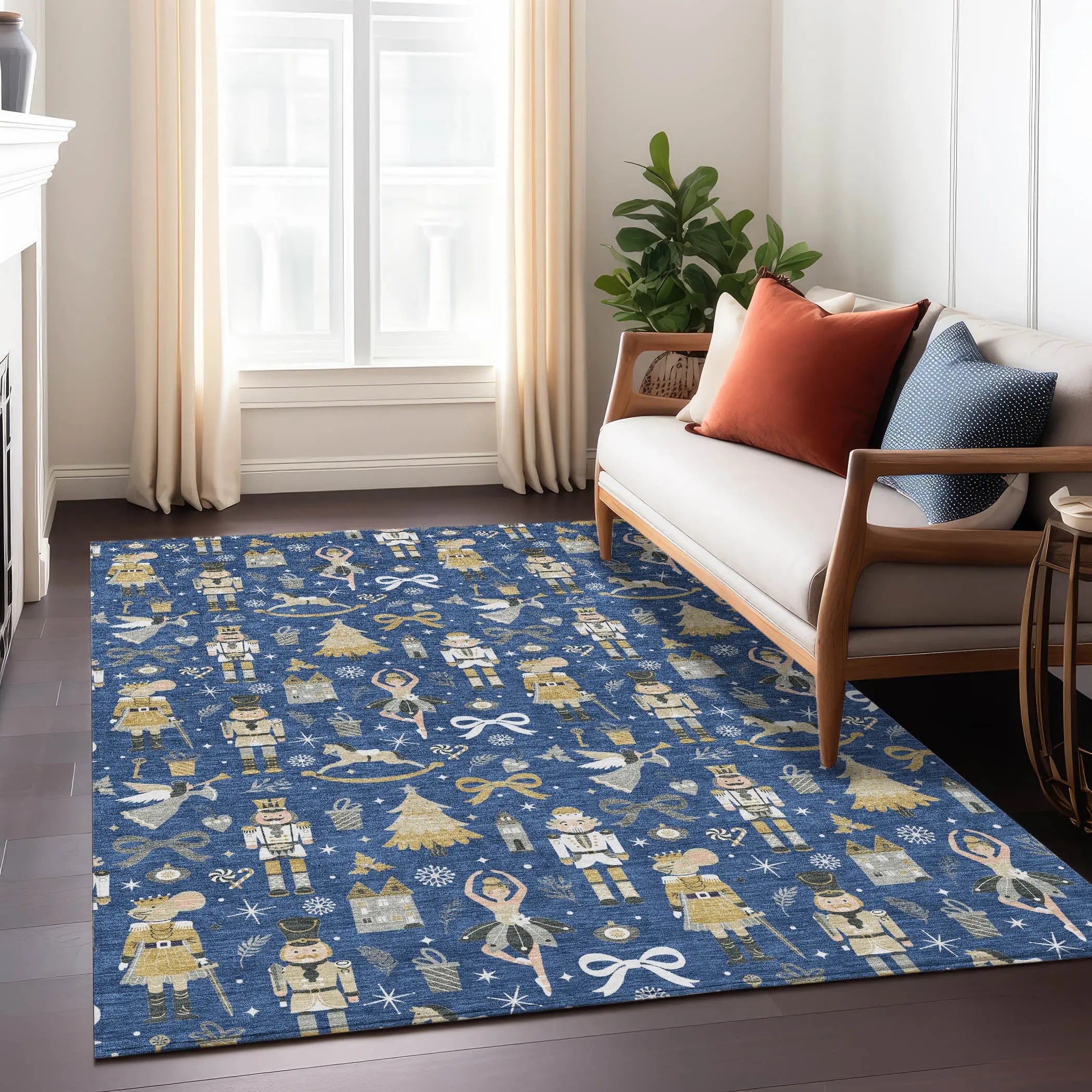 5' X 8' Navy Blue Gold Black And Gray Village House Washable Indoor Outdoor Area Rug Homeroots Outdoor