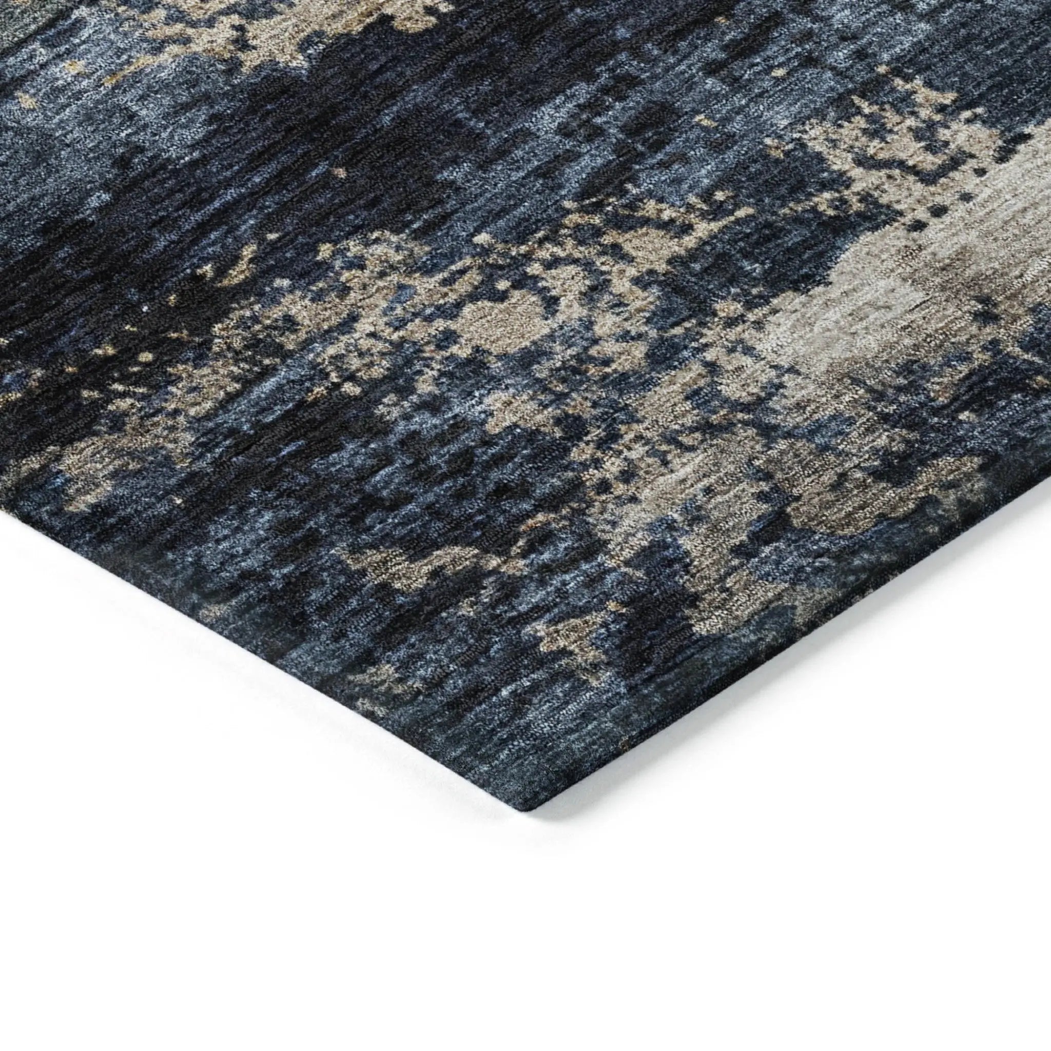 5' X 8' Navy Blue Gray And Black Abstract Washable Indoor Outdoor Area Rug Homeroots Outdoor