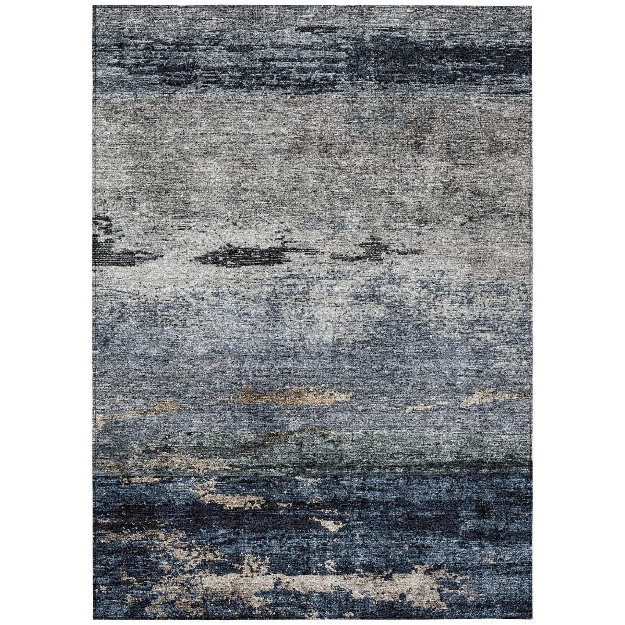 5' X 8' Navy Blue Gray And Black Abstract Washable Indoor Outdoor Area Rug Homeroots Outdoor