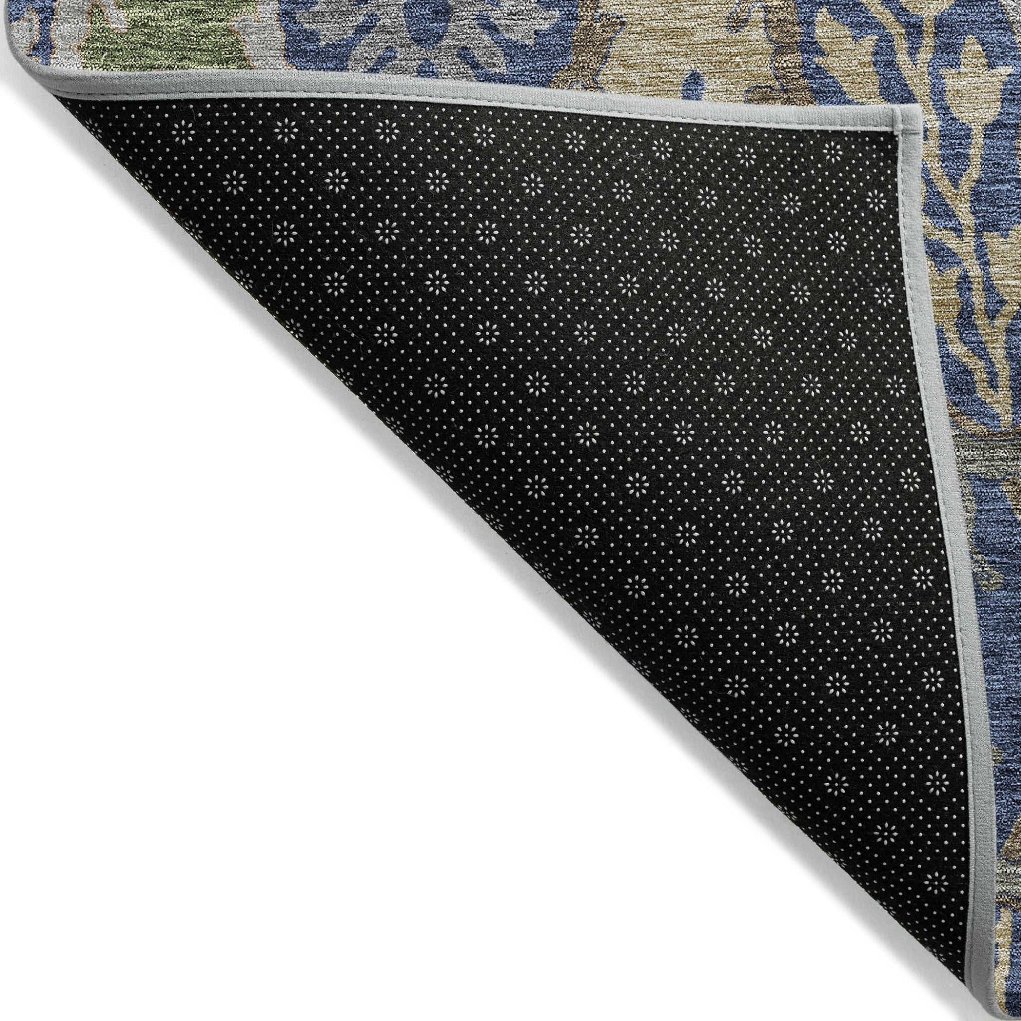 5' X 8' Navy Blue Green And Brown Floral Washable Indoor Outdoor Area Rug - GreatEagleInc