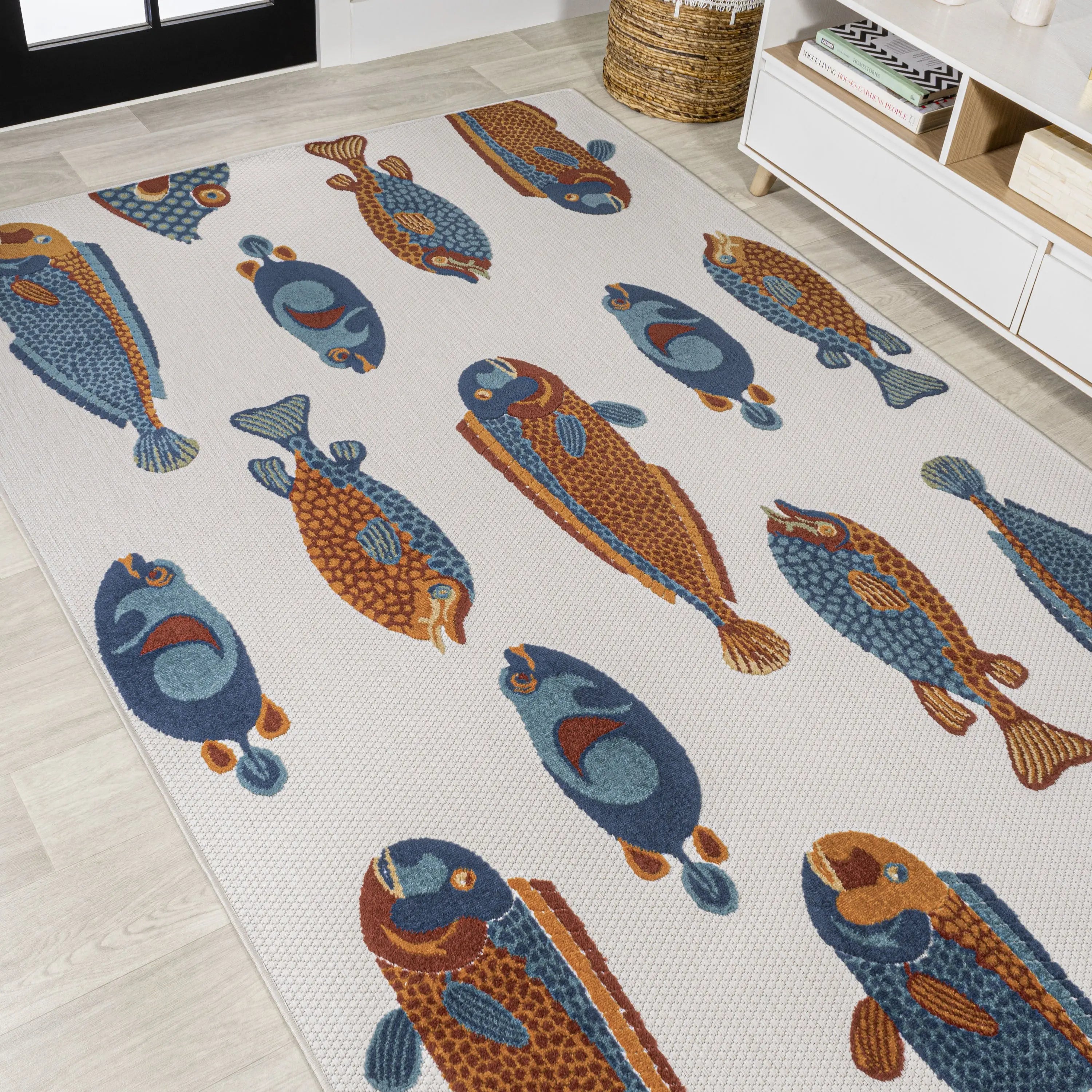 5' X 8' Navy Blue Orange And Cream Animal Print Indoor Outdoor Area Rug Homeroots Outdoor