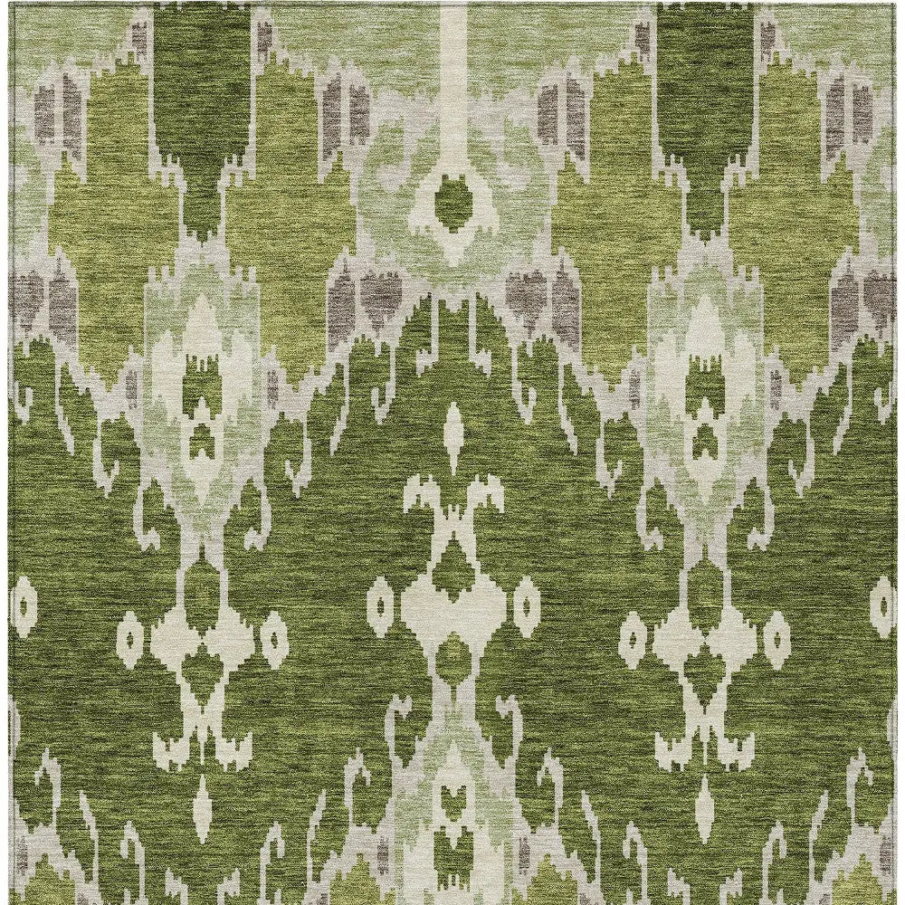 5' X 8' Olive Green And Artichoke Green Ikat Washable Indoor Outdoor Area Rug Homeroots Outdoor