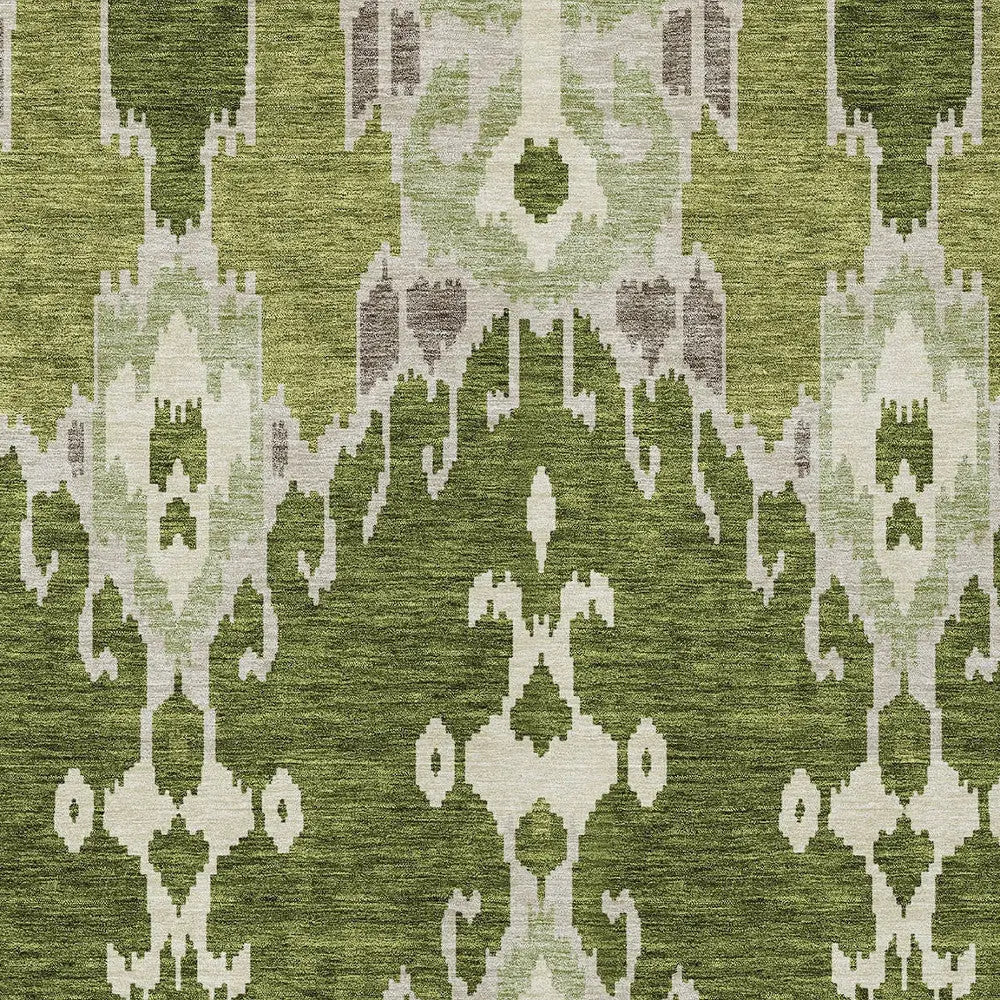 5' X 8' Olive Green And Artichoke Green Ikat Washable Indoor Outdoor Area Rug Homeroots Outdoor
