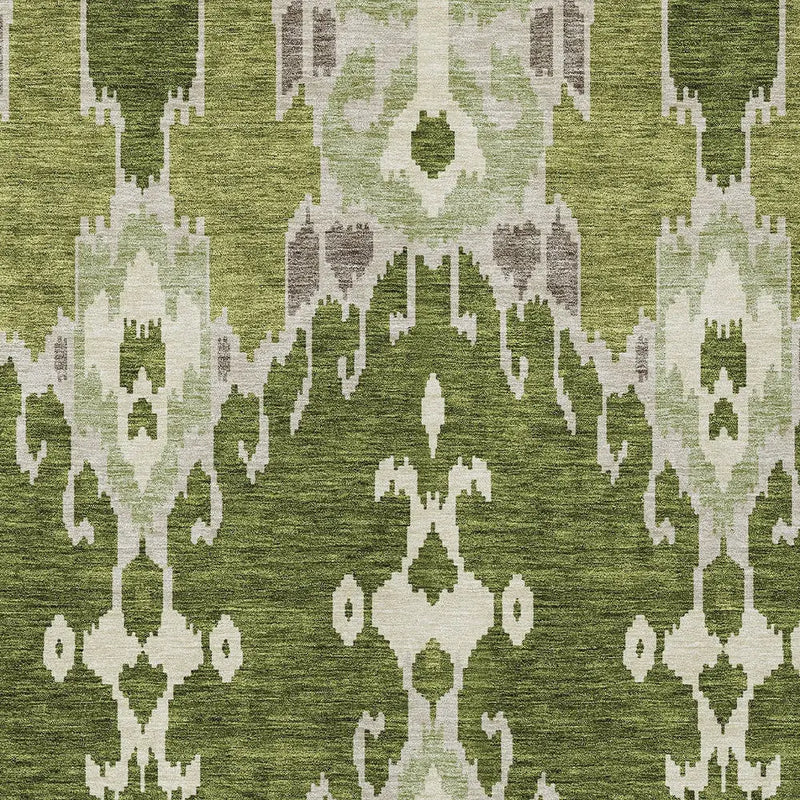 5' X 8' Olive Green And Artichoke Green Ikat Washable Indoor Outdoor Area Rug Homeroots Outdoor