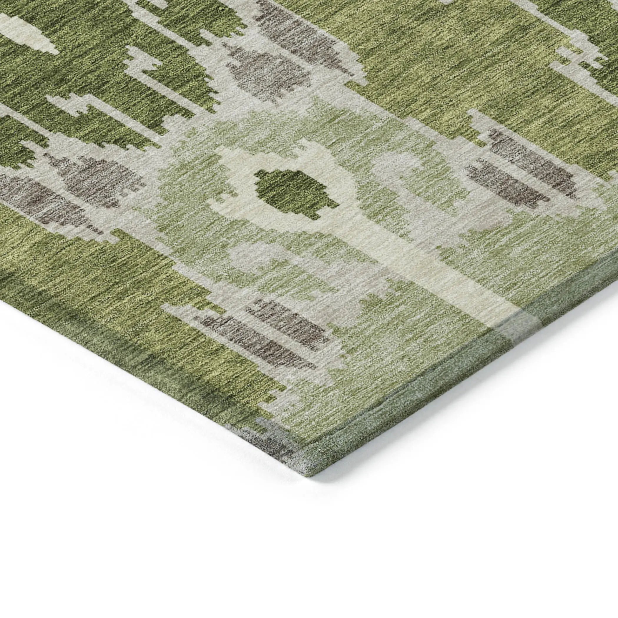 5' X 8' Olive Green And Artichoke Green Ikat Washable Indoor Outdoor Area Rug Homeroots Outdoor