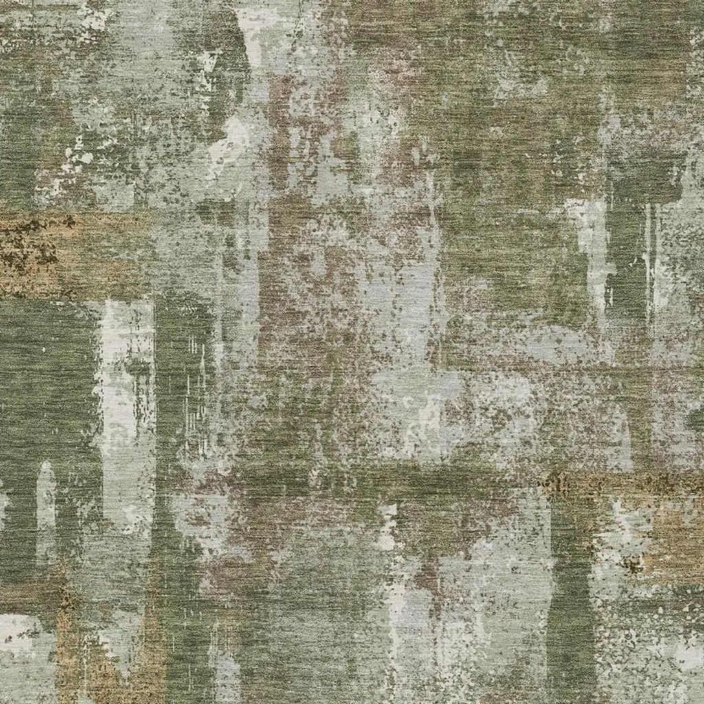 5' X 8' Olive Green And Beige Abstract Washable Indoor Outdoor Area Rug Homeroots Outdoor