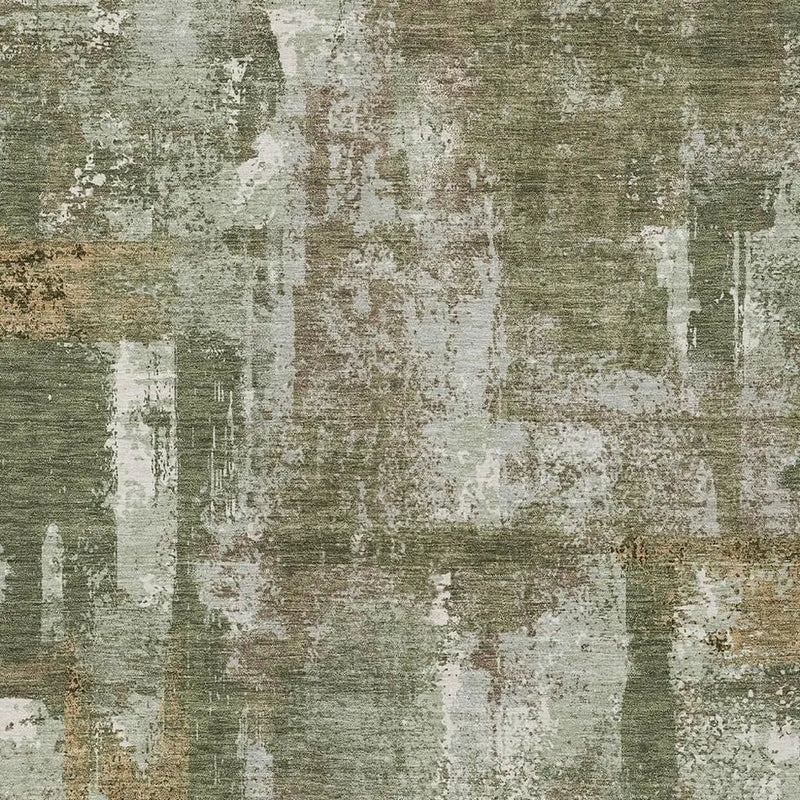 5' X 8' Olive Green And Beige Abstract Washable Indoor Outdoor Area Rug Homeroots Outdoor