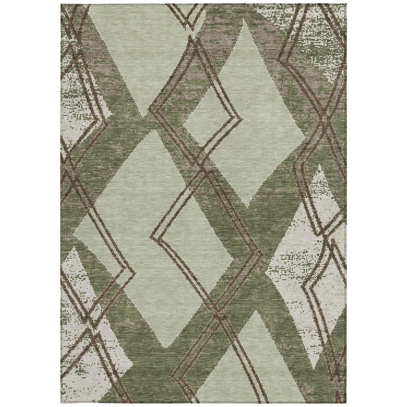 5' X 8' Olive Green And Beige Geometric Washable Indoor Outdoor Area Rug Homeroots Outdoor