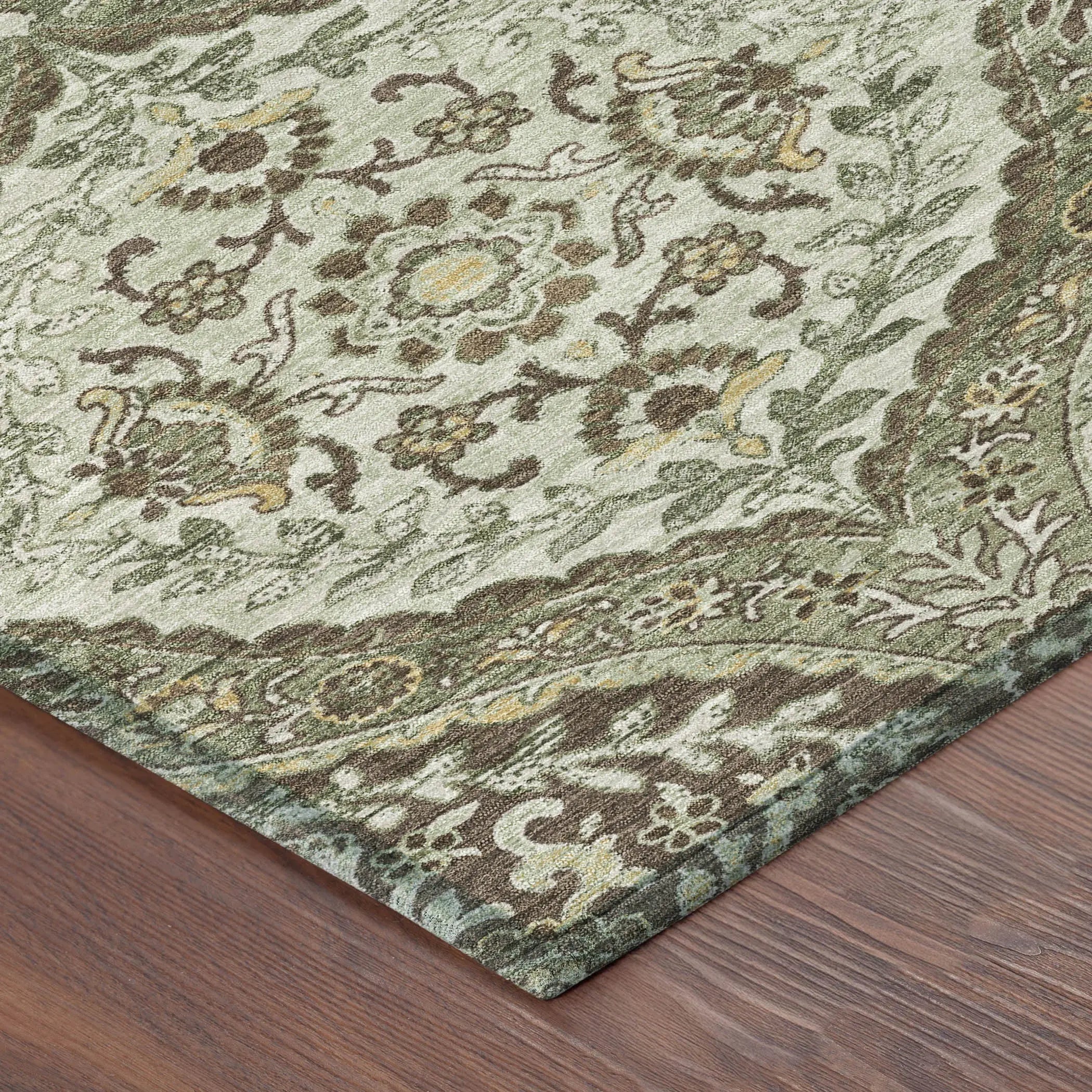 5' X 8' Olive Green And Blue Ogee Washable Indoor Outdoor Area Rug Homeroots Outdoor