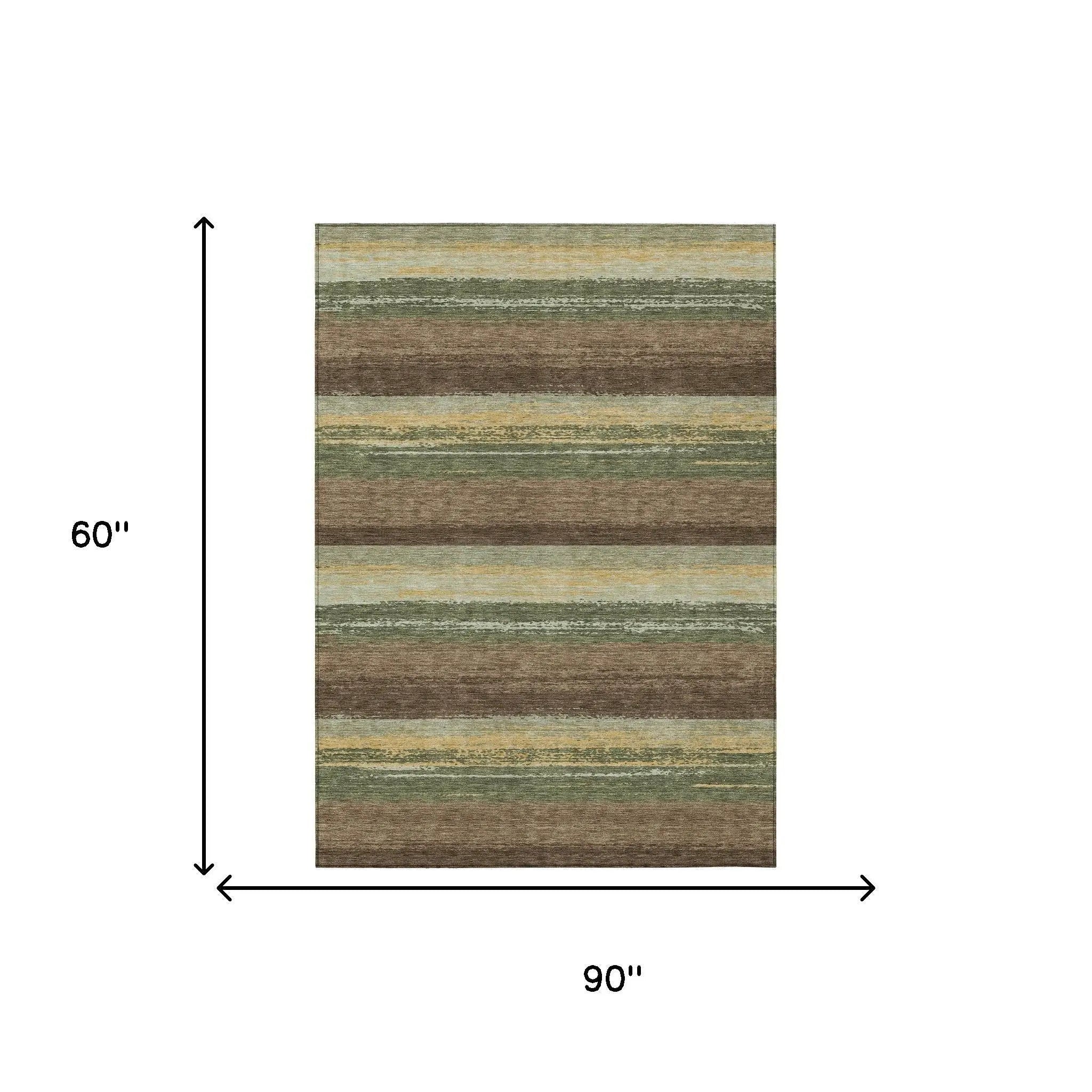5' X 8' Olive Green And Blue Striped Washable Indoor Outdoor Area Rug Homeroots Outdoor