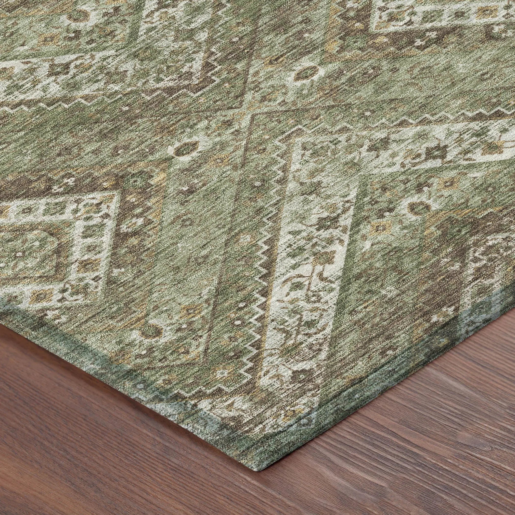 5' X 8' Olive Green And Blue Tribal Washable Indoor Outdoor Area Rug Homeroots Outdoor