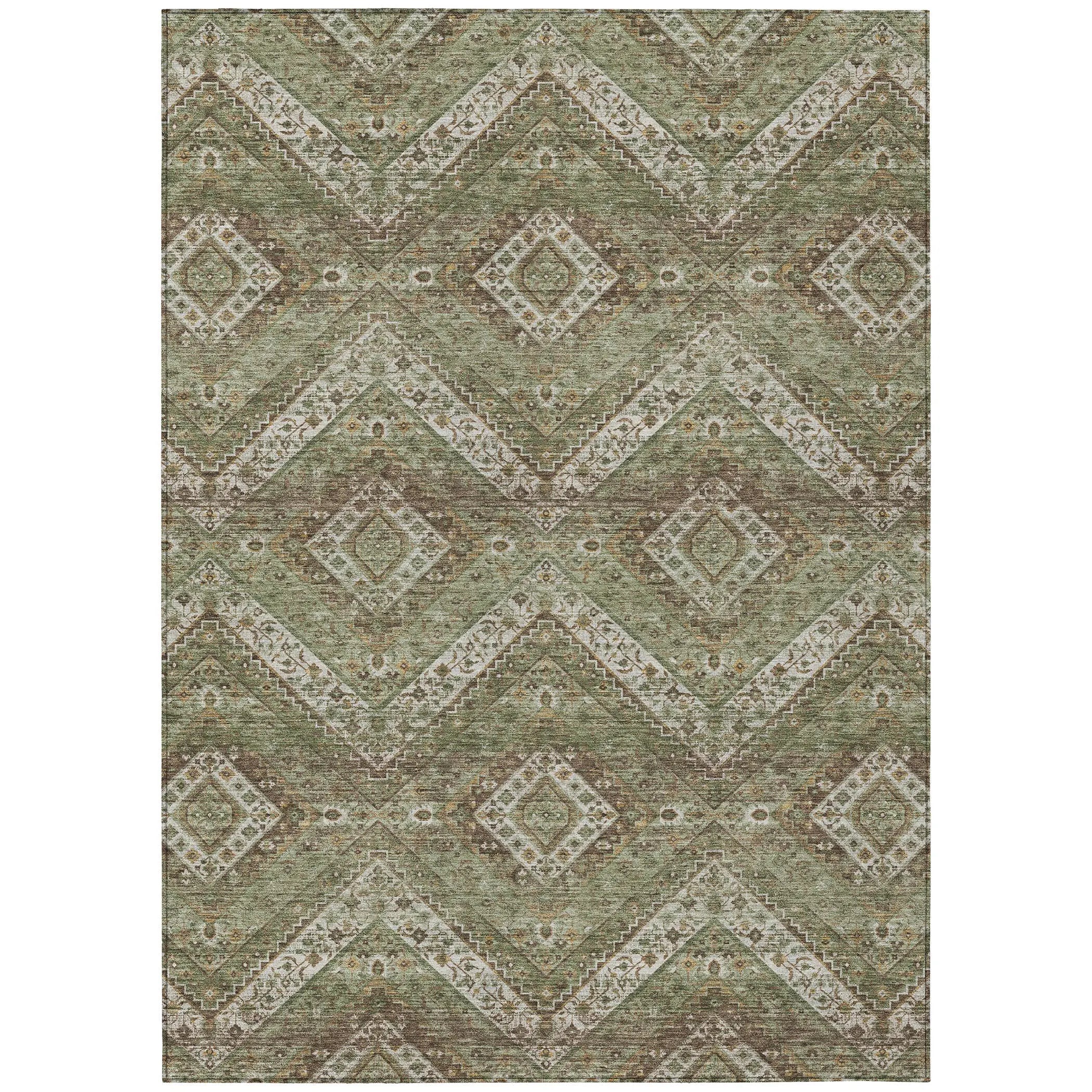 5' X 8' Olive Green And Blue Tribal Washable Indoor Outdoor Area Rug Homeroots Outdoor