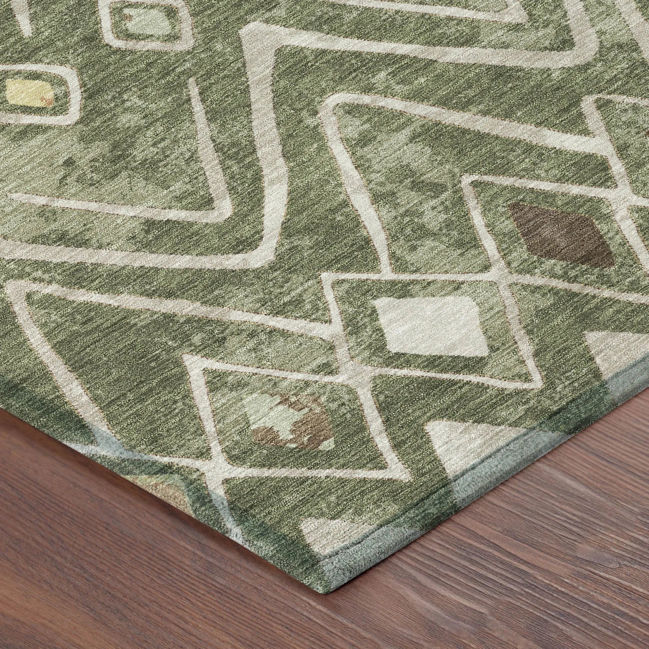 5' X 8' Olive Green And Brown Geometric Washable Indoor Outdoor Area Rug Homeroots Outdoor