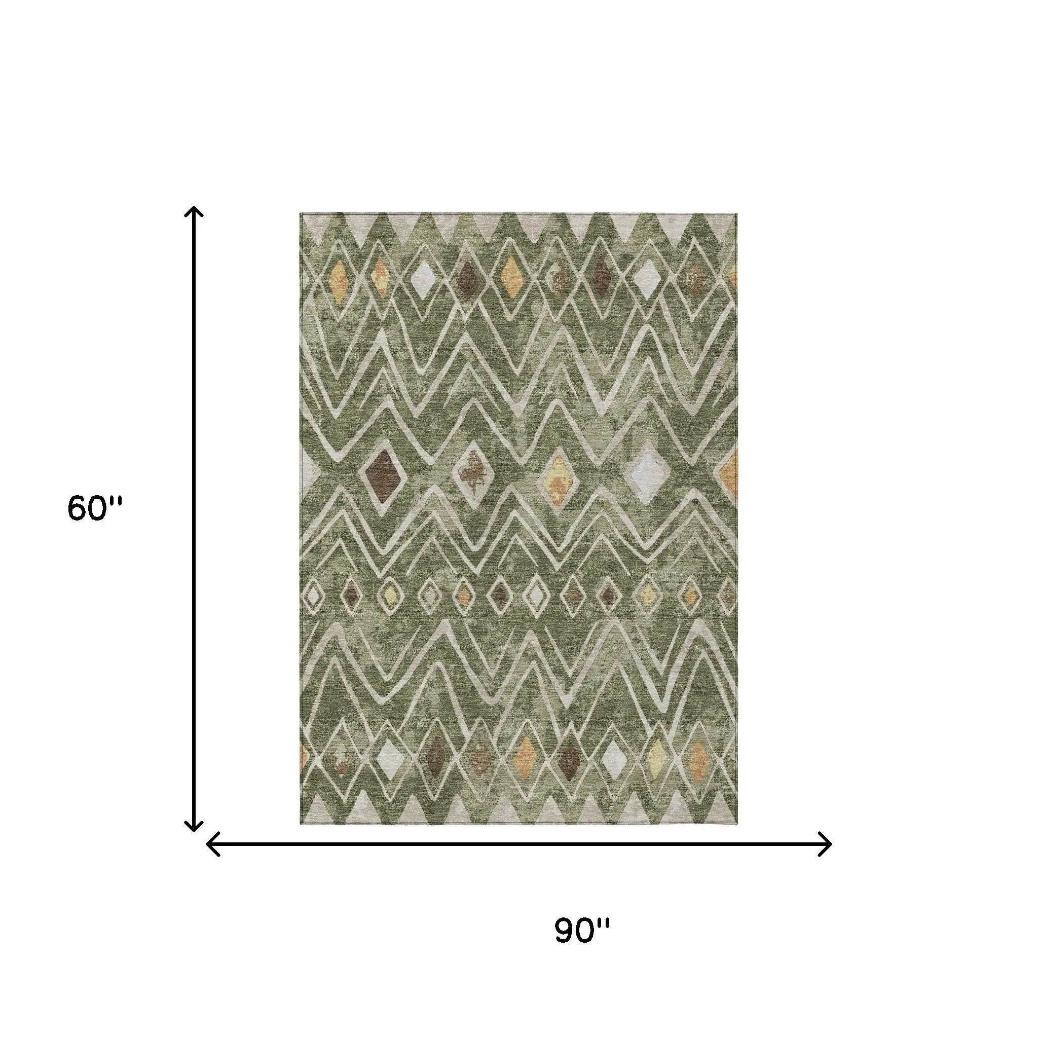 5' X 8' Olive Green And Brown Geometric Washable Indoor Outdoor Area Rug Homeroots Outdoor
