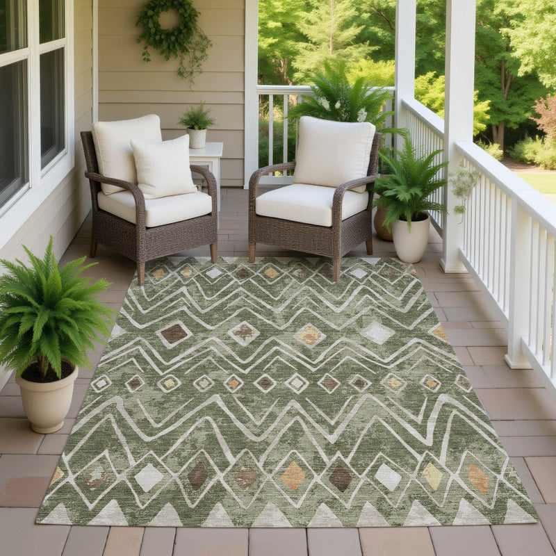 5' X 8' Olive Green And Brown Geometric Washable Indoor Outdoor Area Rug Homeroots Outdoor