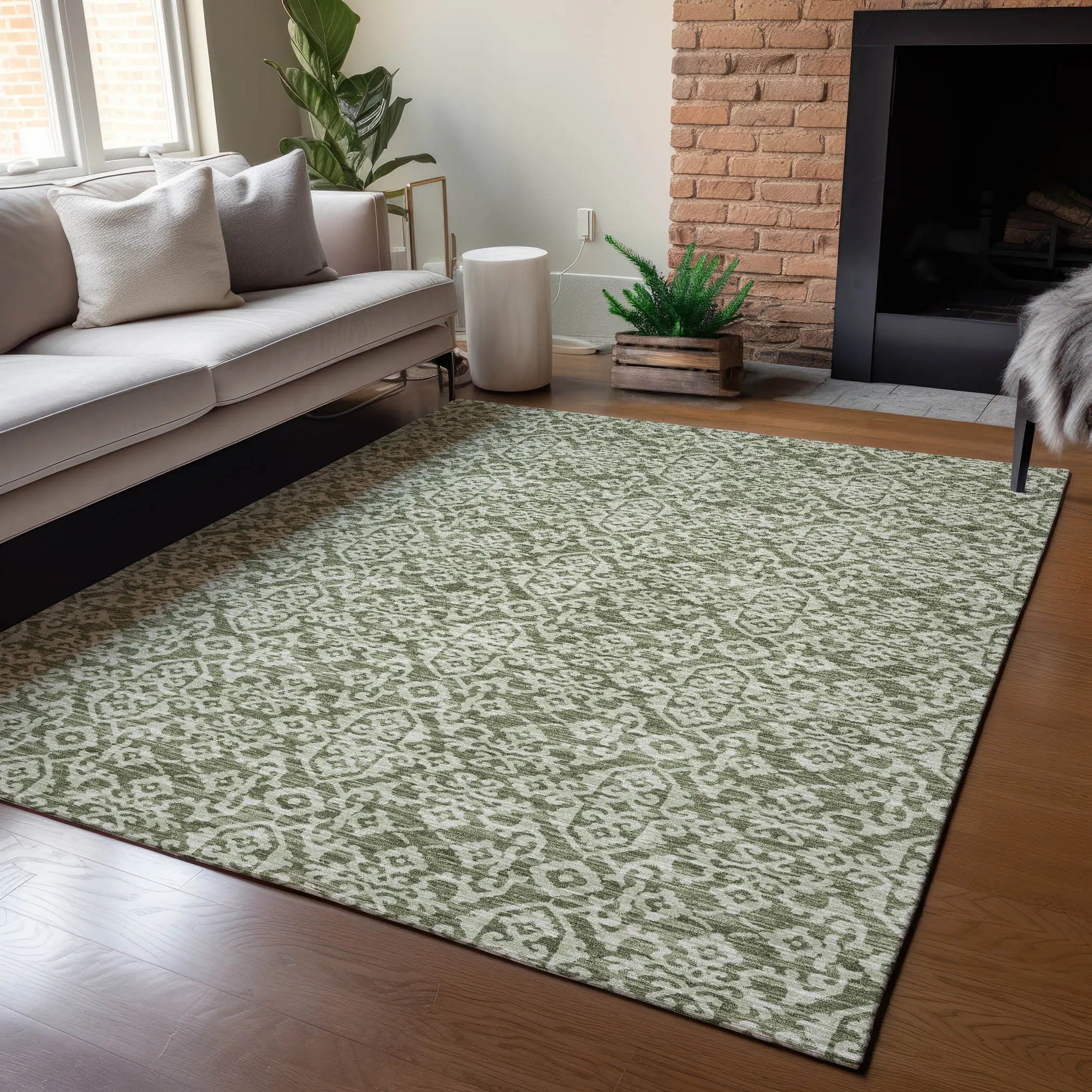 5' X 8' Olive Green And Brown Oriental Washable Indoor Outdoor Area Rug Homeroots Outdoor