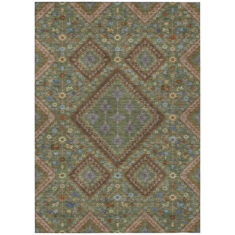 5' X 8' Olive Green And Chocolate Medallion Washable Indoor Outdoor Area Rug Homeroots Outdoor