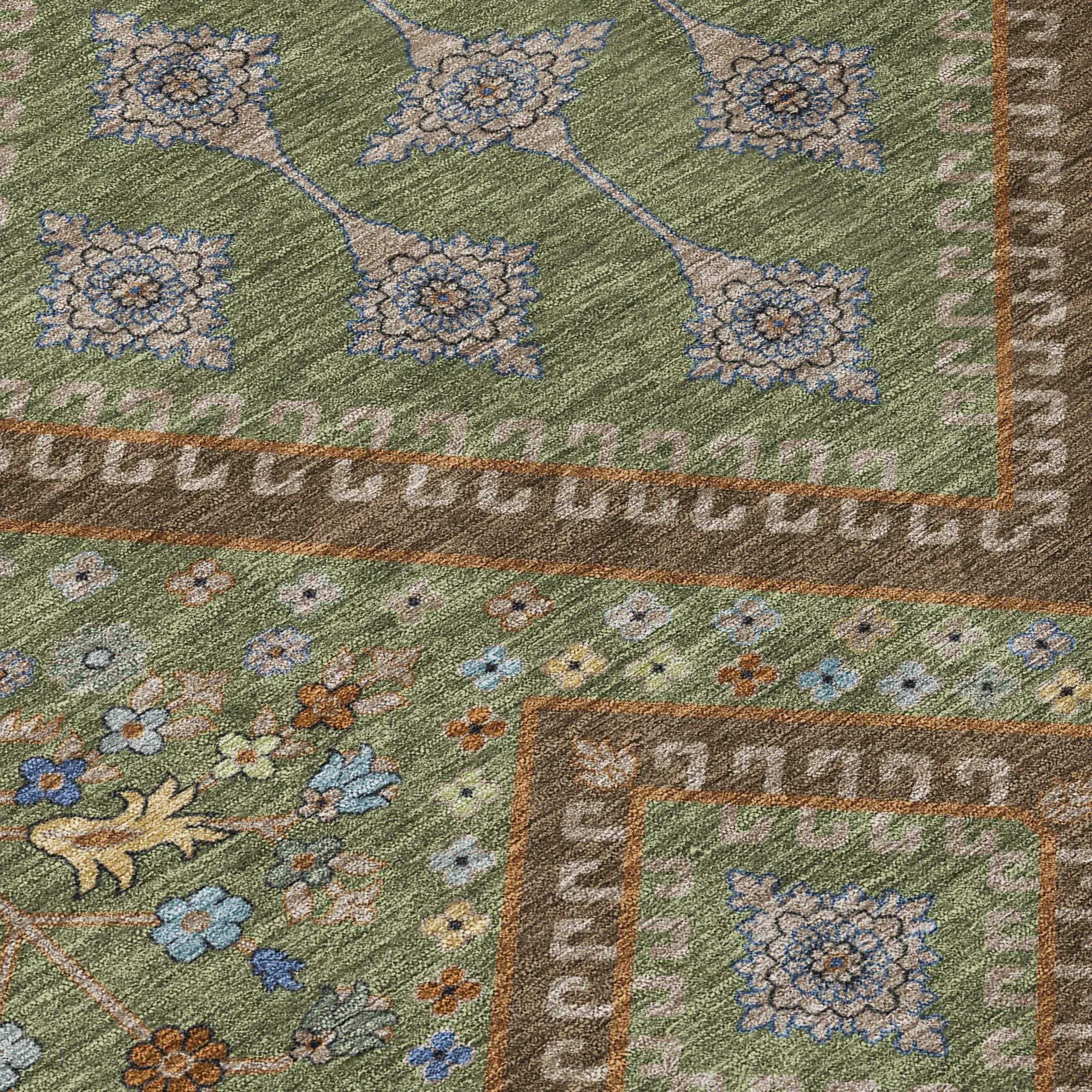 5' X 8' Olive Green And Chocolate Medallion Washable Indoor Outdoor Area Rug Homeroots Outdoor