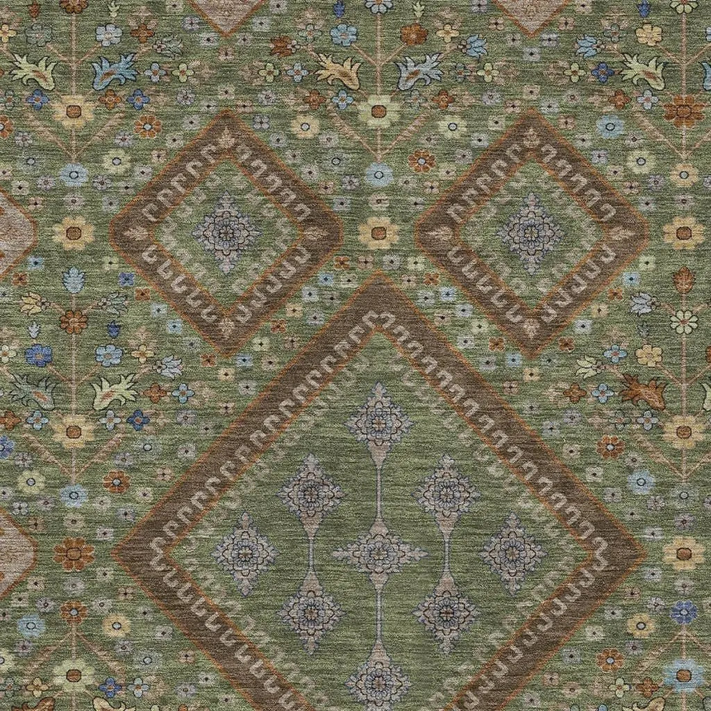 5' X 8' Olive Green And Chocolate Medallion Washable Indoor Outdoor Area Rug Homeroots Outdoor
