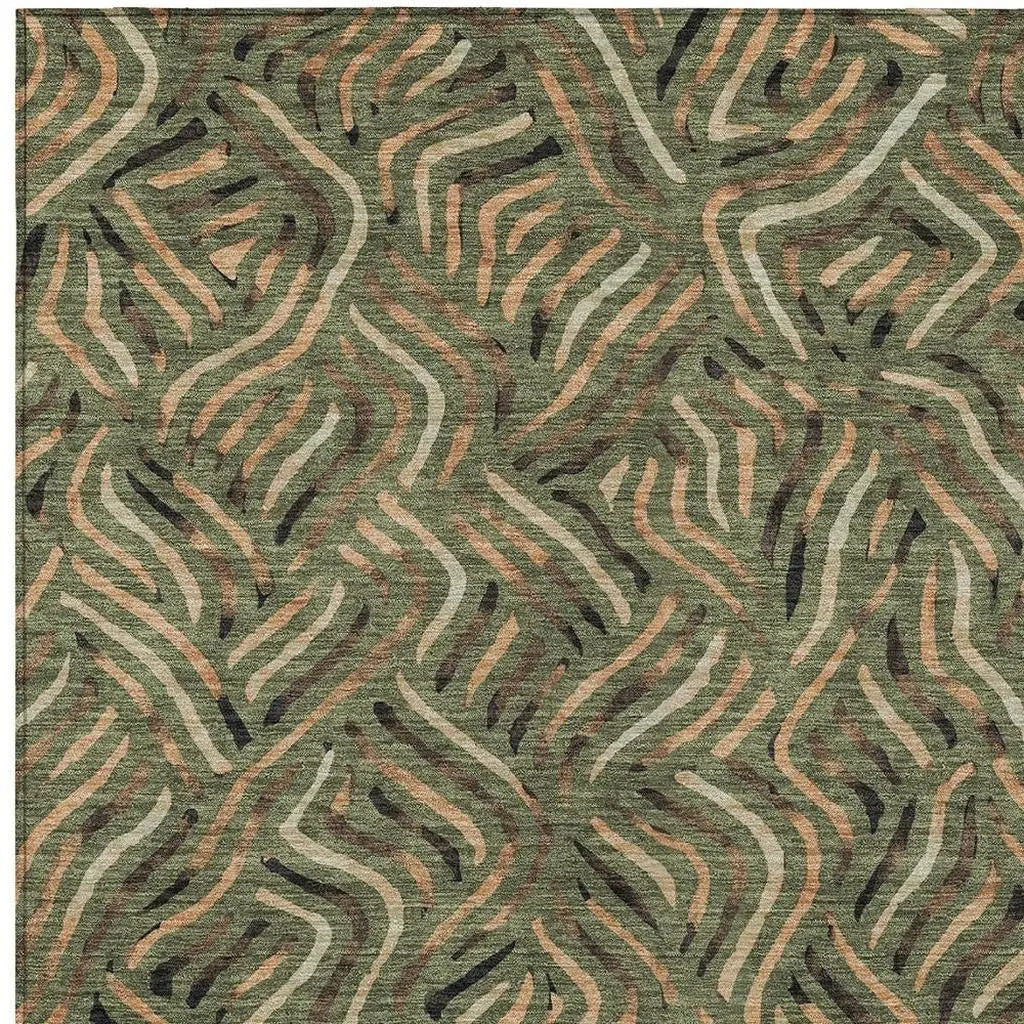 5' X 8' Olive Green And Copper Abstract Washable Indoor Outdoor Area Rug Homeroots Outdoor