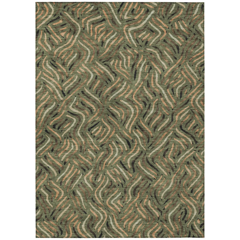 5' X 8' Olive Green And Copper Abstract Washable Indoor Outdoor Area Rug Homeroots Outdoor
