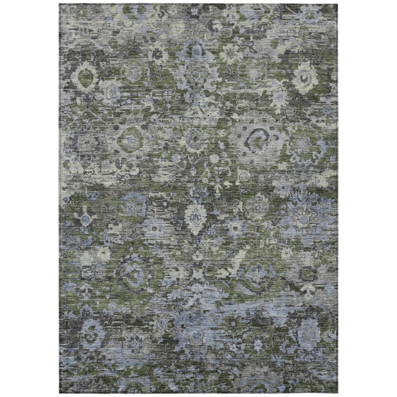 5' X 8' Olive Green And Denim Blue Floral Washable Indoor Outdoor Area Rug Homeroots Outdoor
