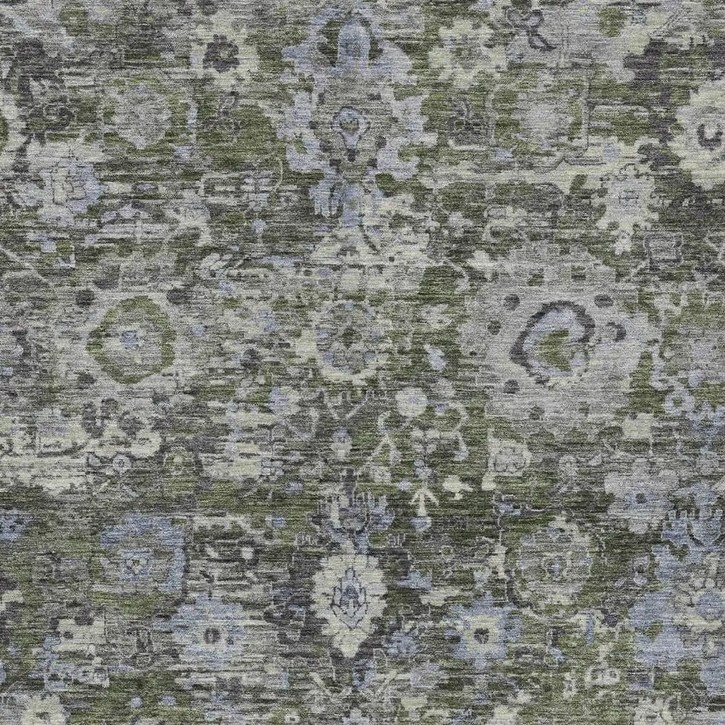 5' X 8' Olive Green And Denim Blue Floral Washable Indoor Outdoor Area Rug Homeroots Outdoor