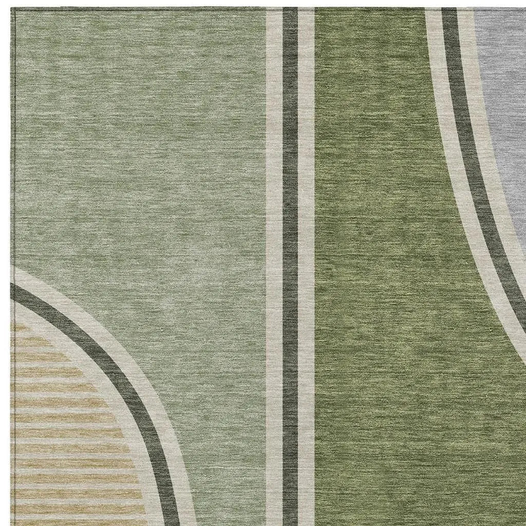 5' X 8' Olive Green And Fern Green Geometric Washable Indoor Outdoor Area Rug Homeroots Outdoor
