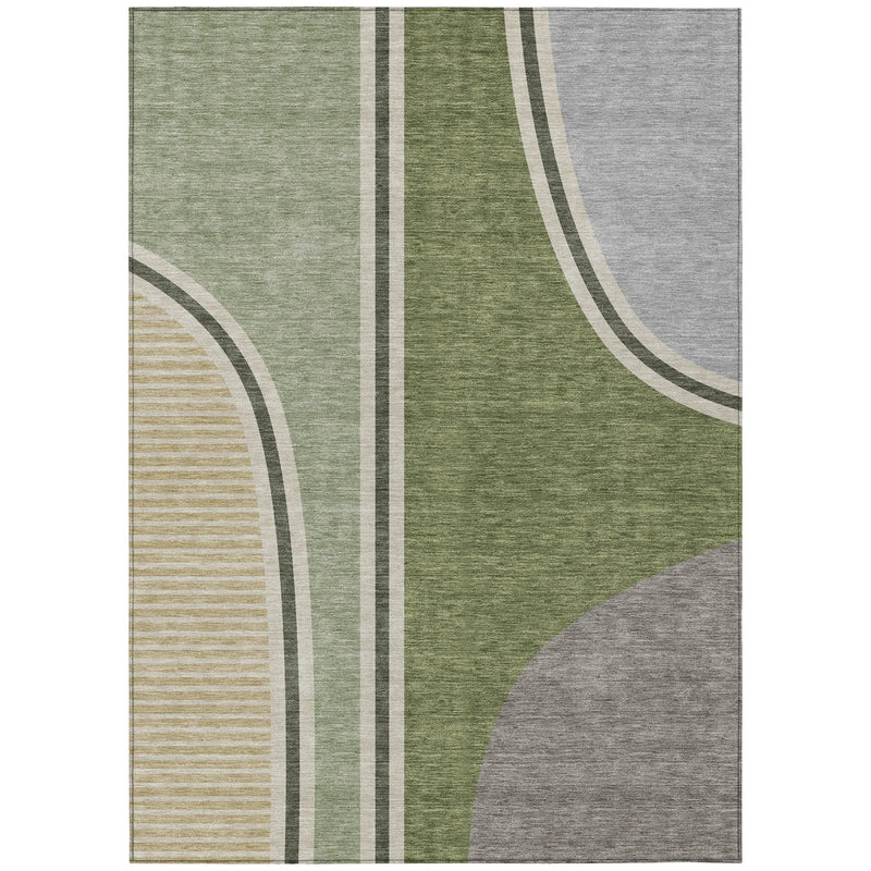 5' X 8' Olive Green And Fern Green Geometric Washable Indoor Outdoor Area Rug Homeroots Outdoor