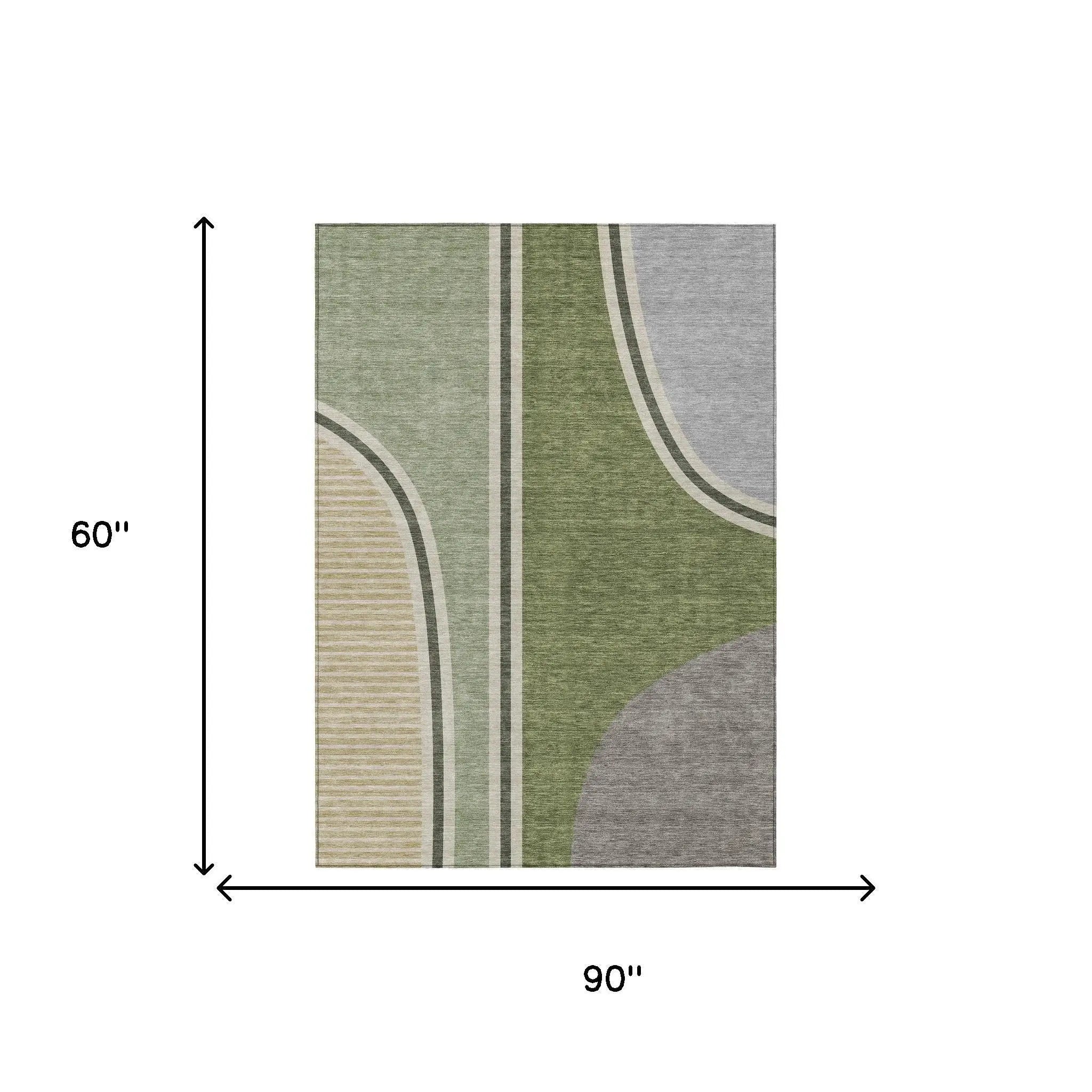 5' X 8' Olive Green And Fern Green Geometric Washable Indoor Outdoor Area Rug Homeroots Outdoor