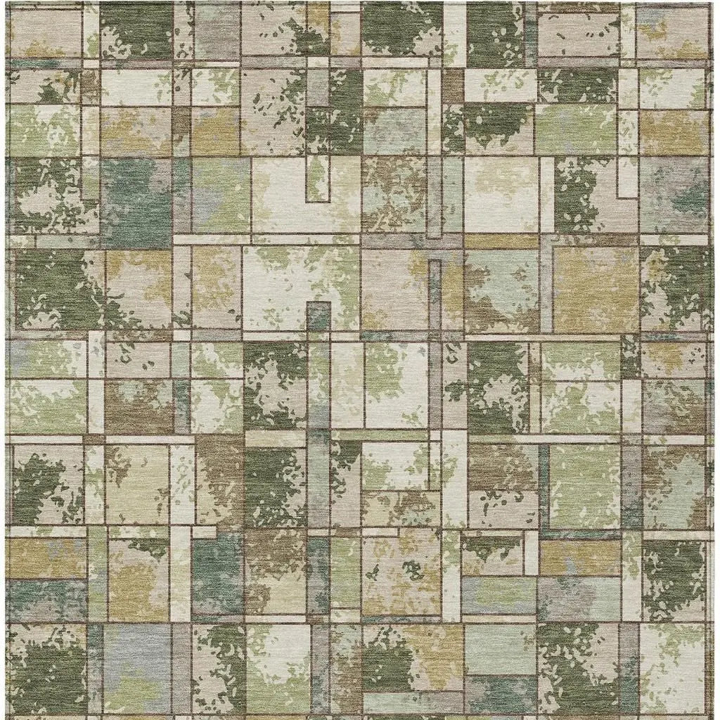 5' X 8' Olive Green And Fern Green Geometric Washable Indoor Outdoor Area Rug Homeroots Outdoor