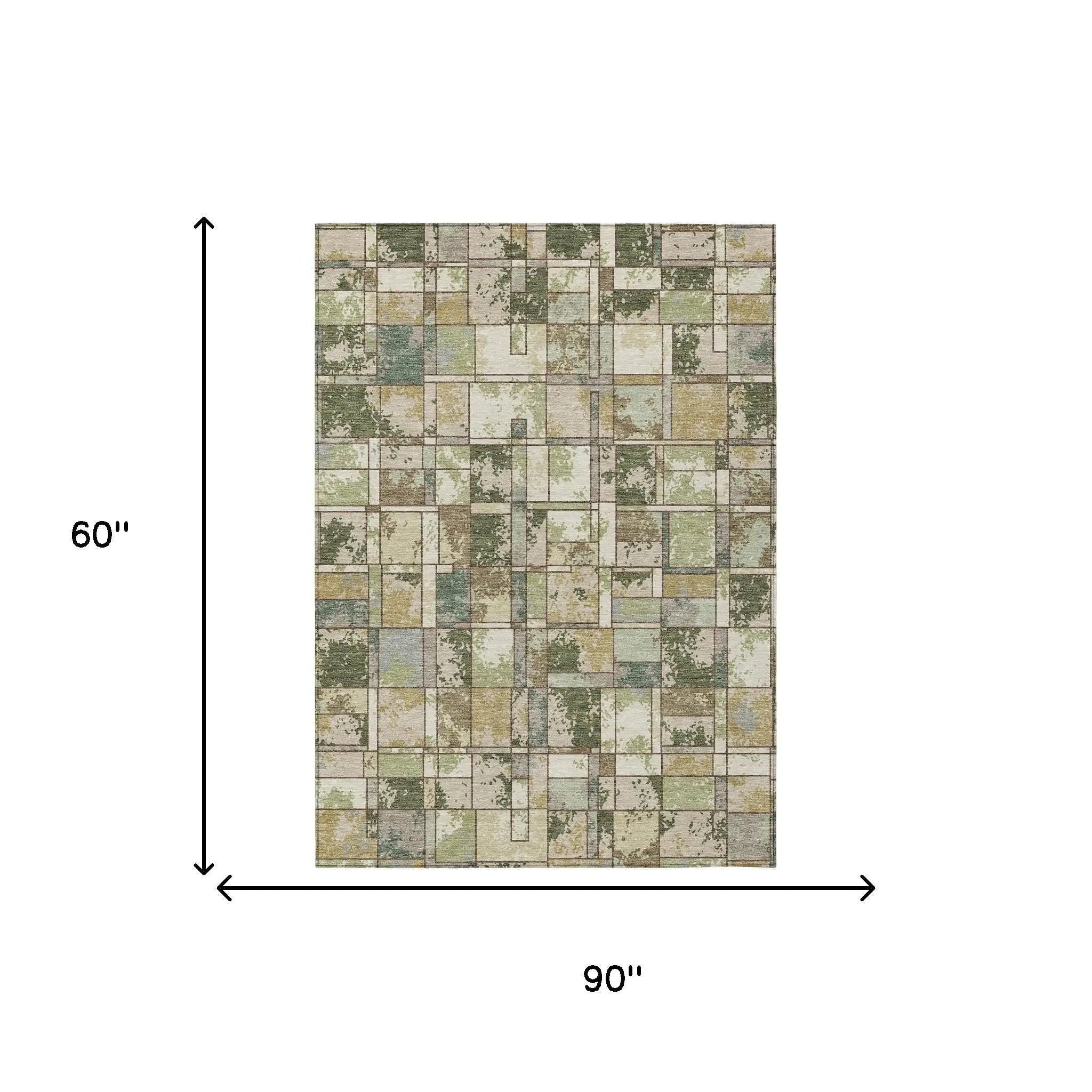 5' X 8' Olive Green And Fern Green Geometric Washable Indoor Outdoor Area Rug Homeroots Outdoor