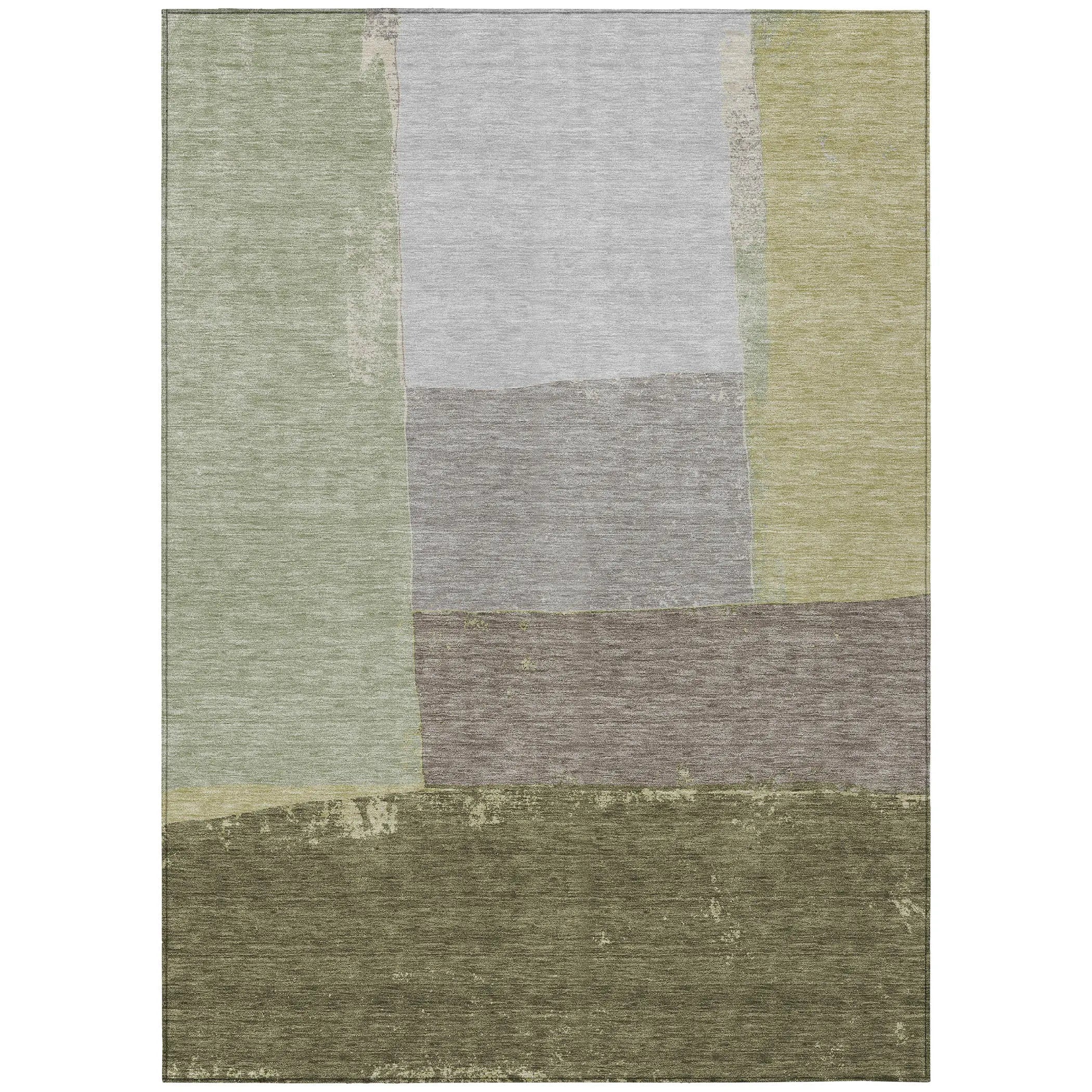 5' X 8' Olive Green And Fern Green Geometric Washable Indoor Outdoor Area Rug Homeroots Outdoor