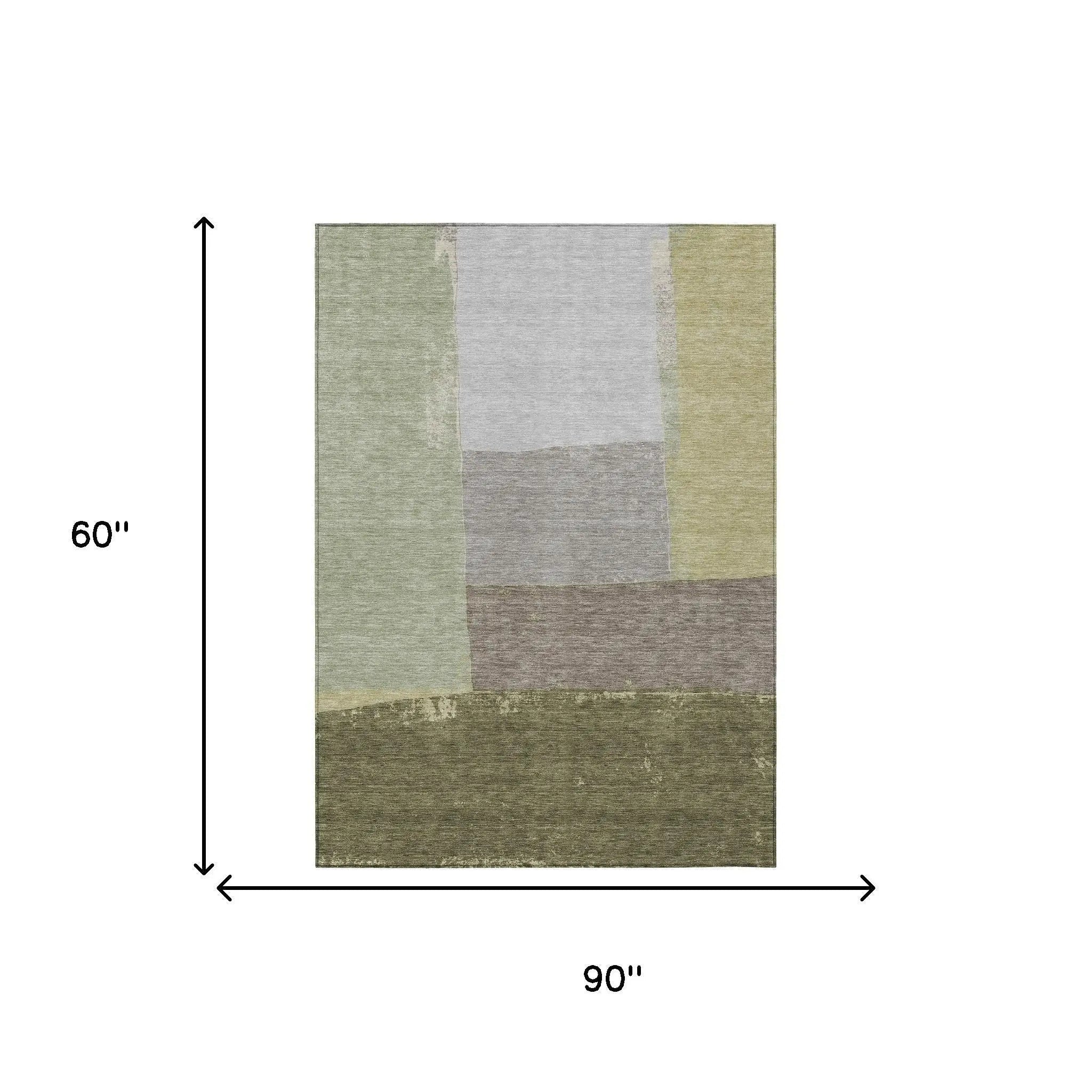 5' X 8' Olive Green And Fern Green Geometric Washable Indoor Outdoor Area Rug Homeroots Outdoor