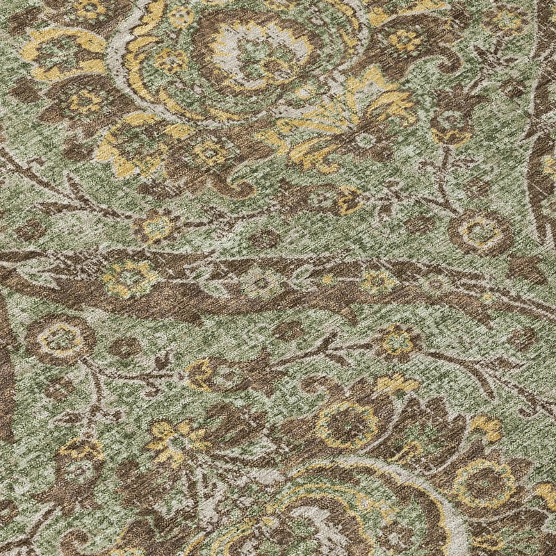 5' X 8' Olive Green And Granite Gray Floral Washable Indoor Outdoor Area Rug Homeroots Outdoor