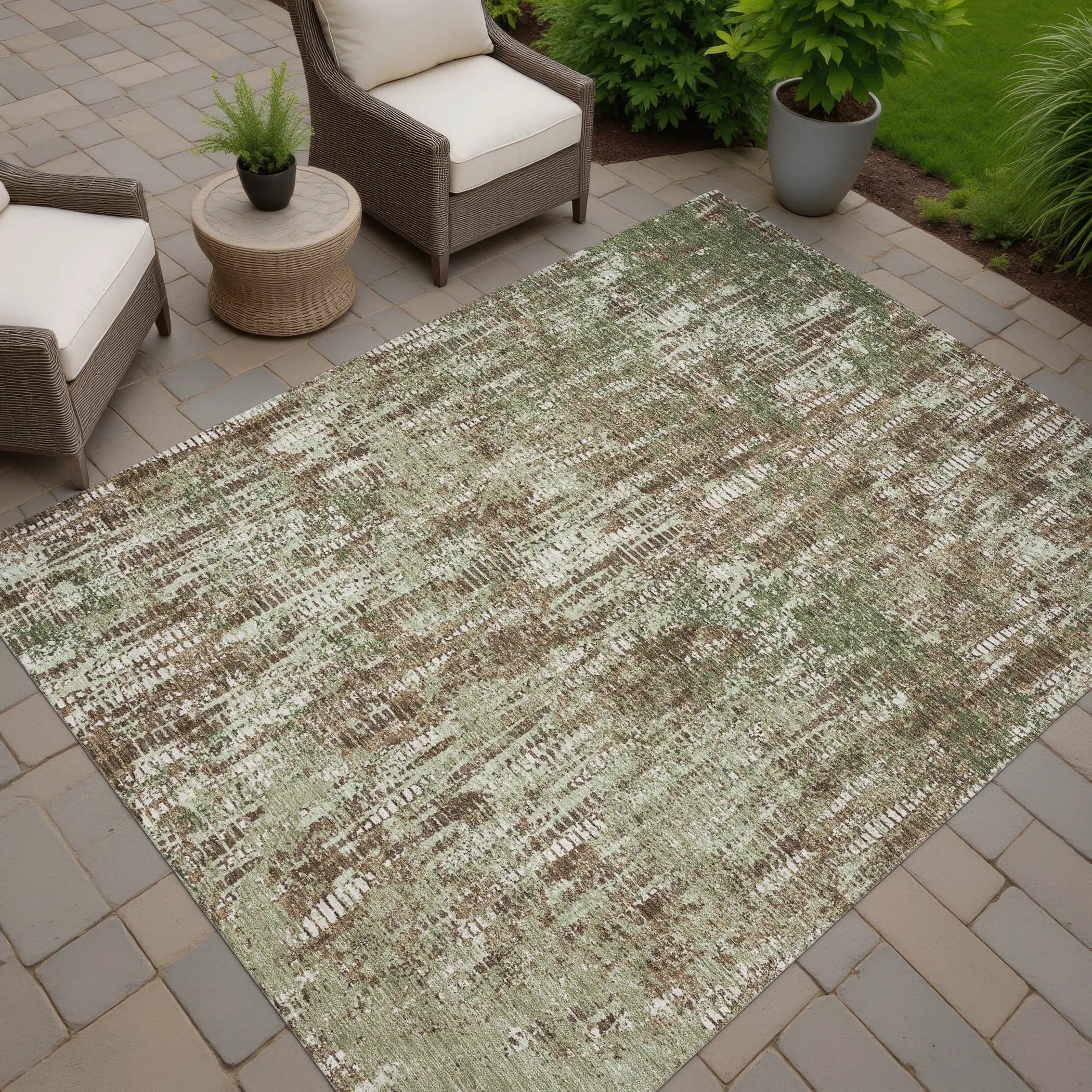 5' X 8' Olive Green And Graphite Abstract Washable Indoor Outdoor Area Rug Homeroots Outdoor