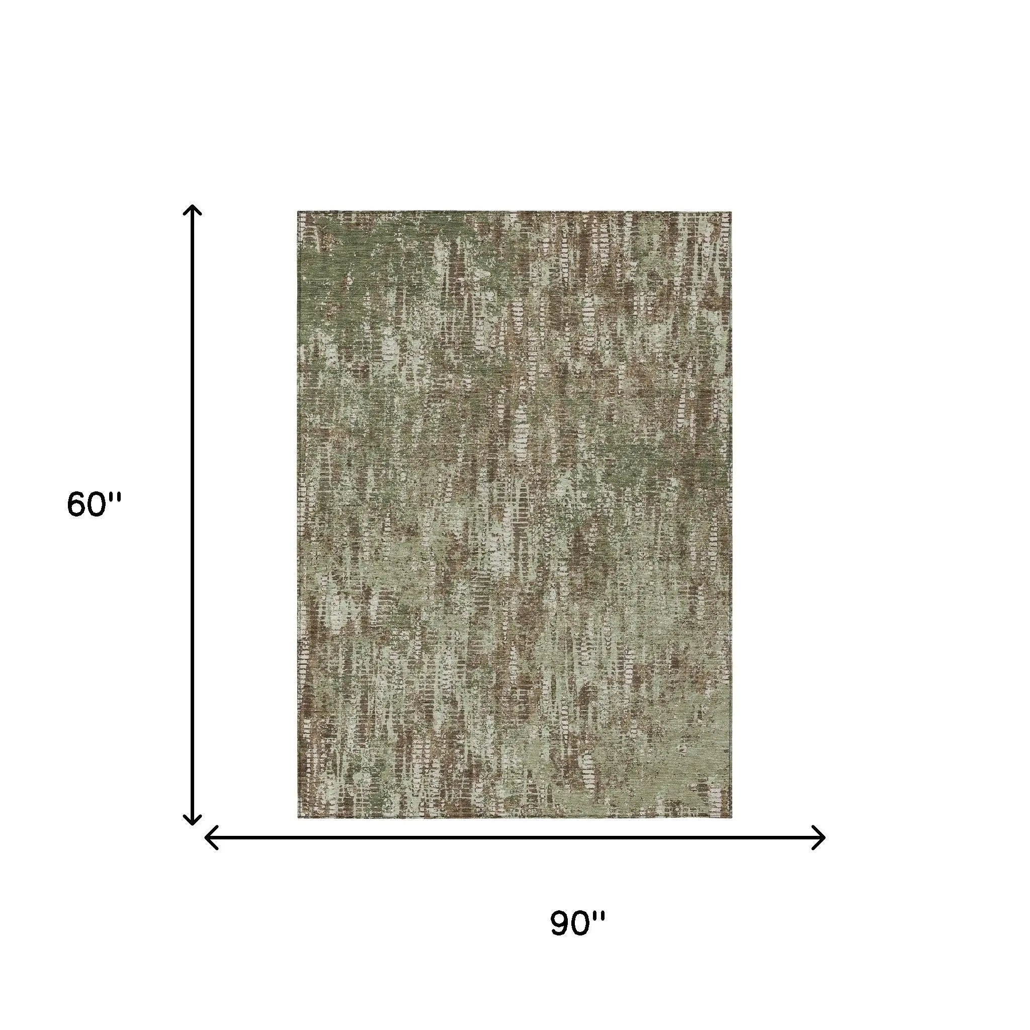 5' X 8' Olive Green And Graphite Abstract Washable Indoor Outdoor Area Rug Homeroots Outdoor