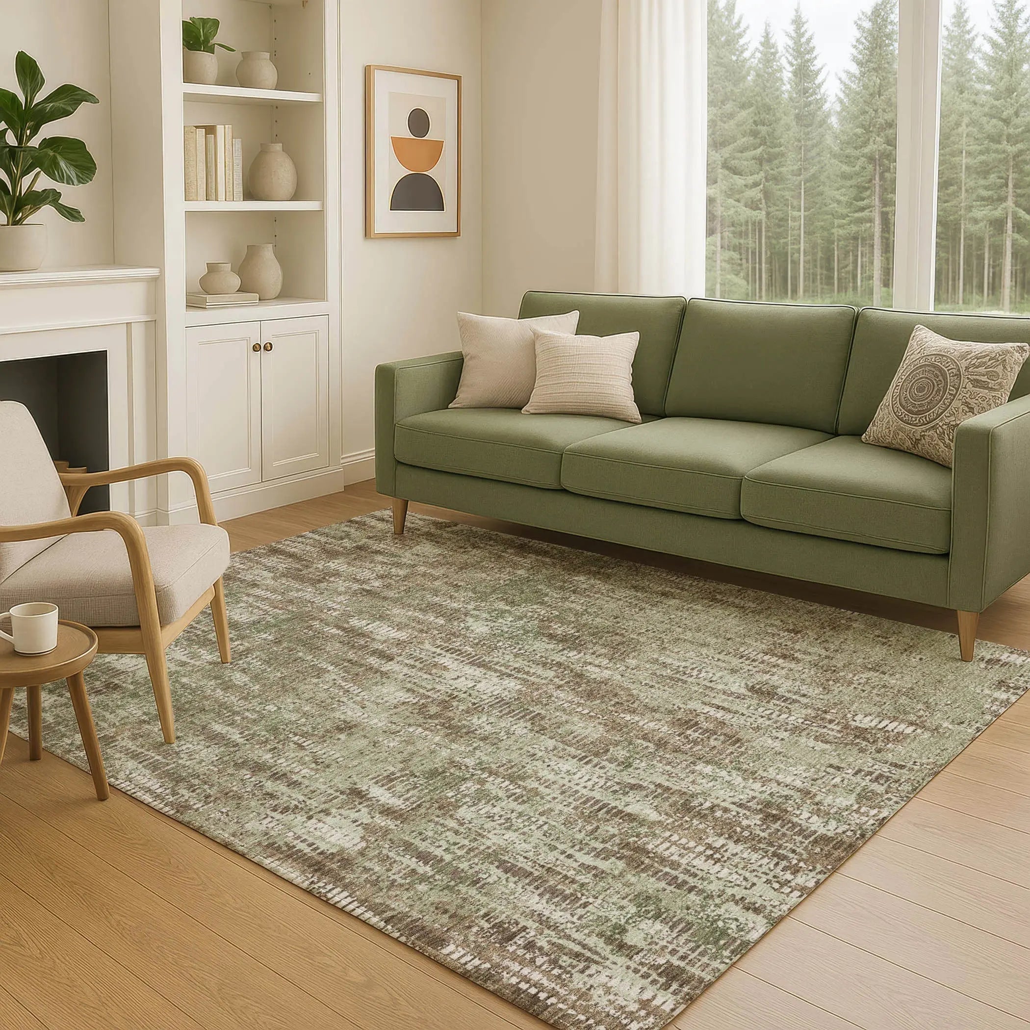 5' X 8' Olive Green And Graphite Abstract Washable Indoor Outdoor Area Rug Homeroots Outdoor