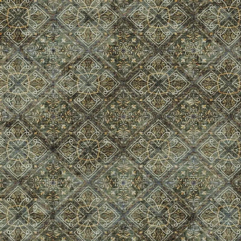 5' X 8' Olive Green And Graphite Geometric Washable Indoor Outdoor Area Rug Homeroots Outdoor