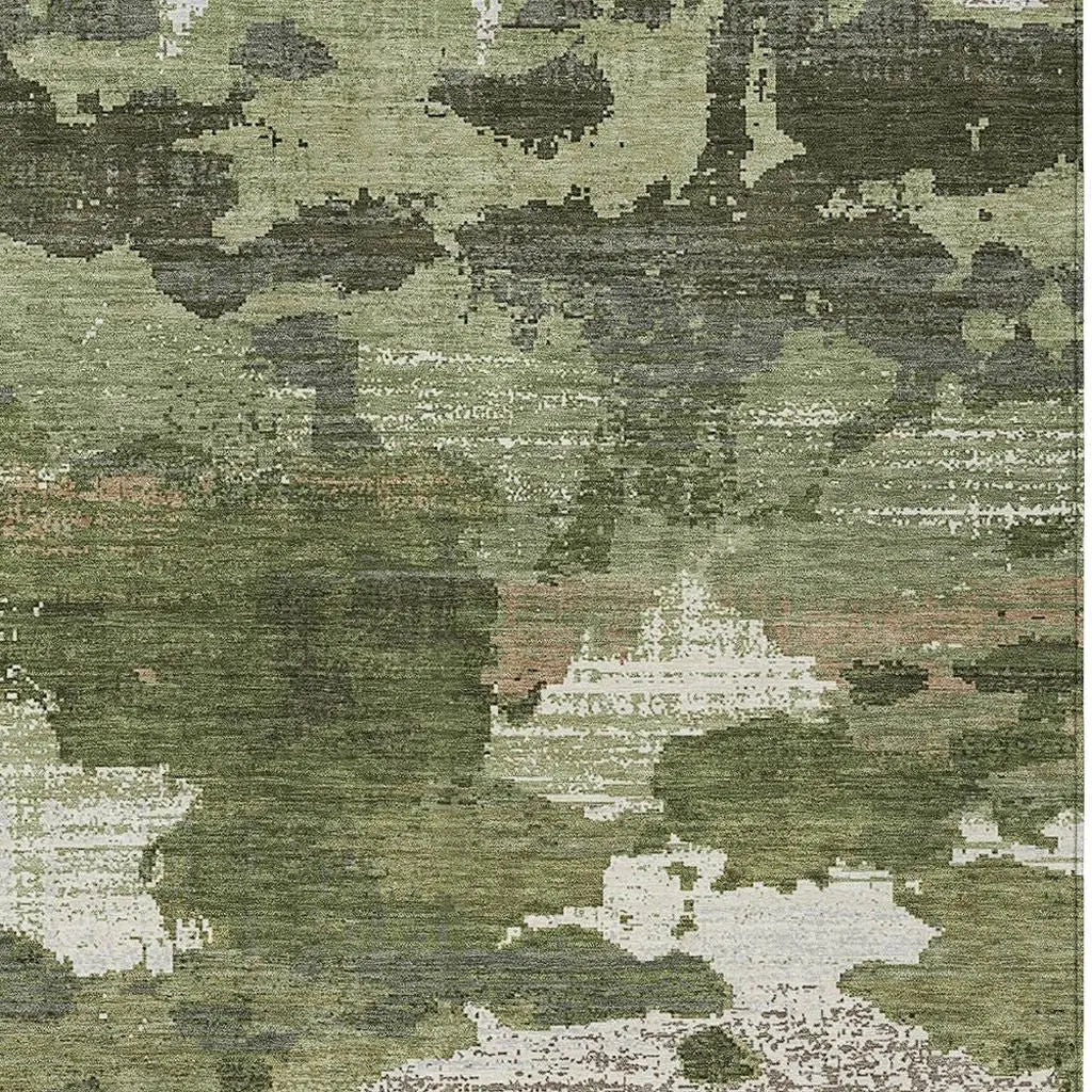 5' X 8' Olive Green And Green Abstract Washable Indoor Outdoor Area Rug Homeroots Outdoor
