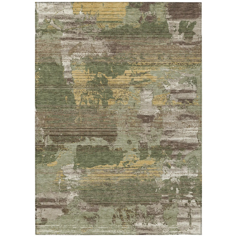 5' X 8' Olive Green And Green Abstract Washable Indoor Outdoor Area Rug Homeroots Outdoor