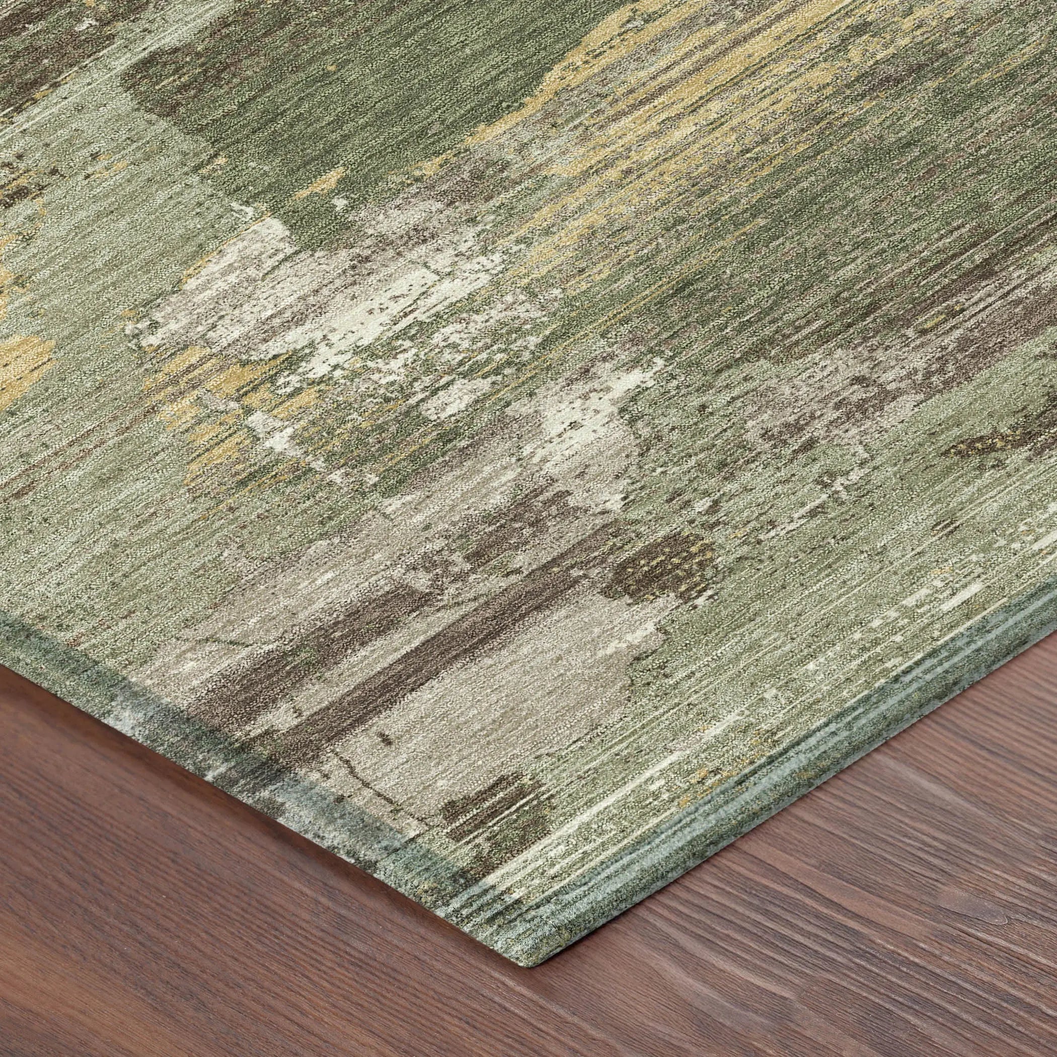 5' X 8' Olive Green And Green Abstract Washable Indoor Outdoor Area Rug Homeroots Outdoor