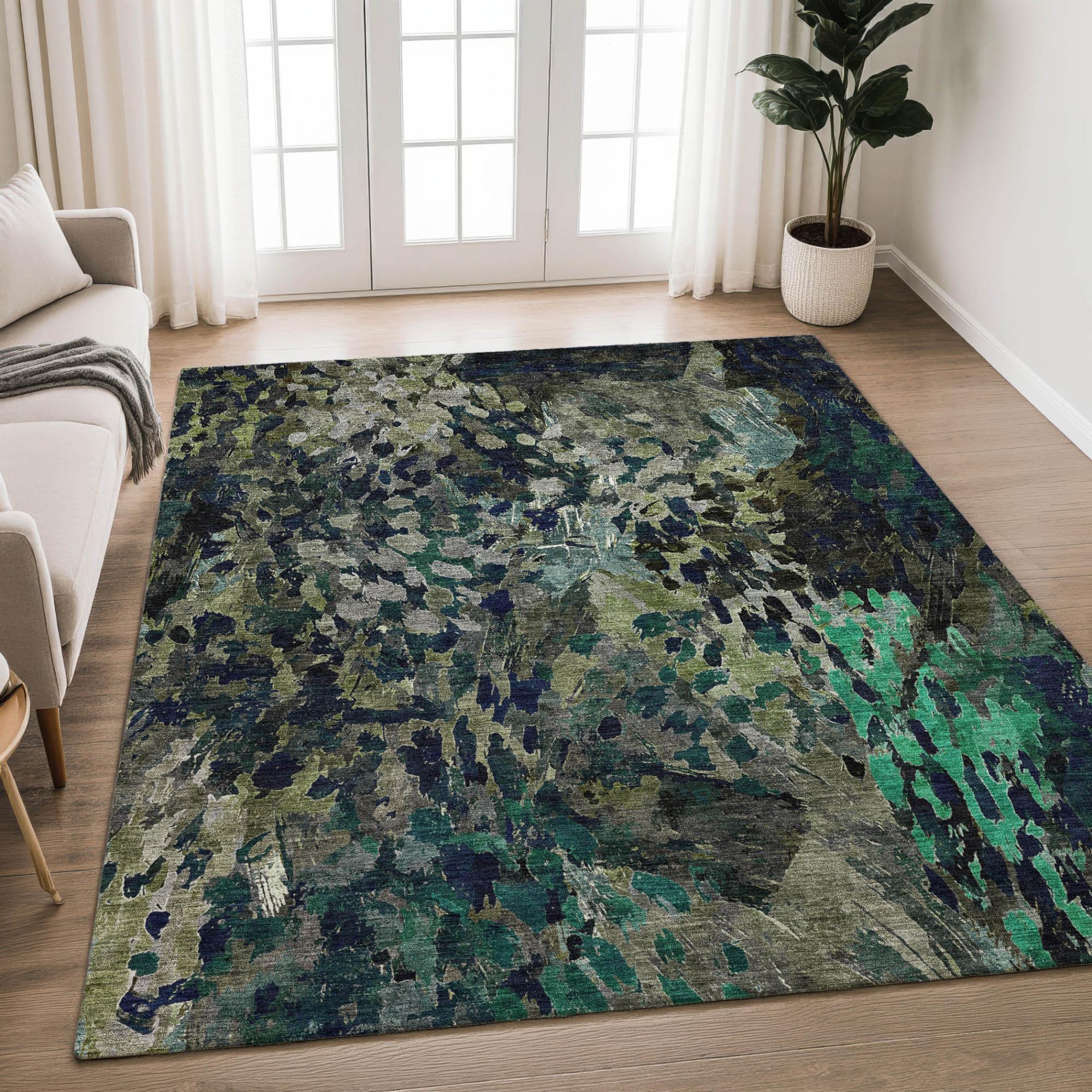 5' X 8' Olive Green And Green Abstract Washable Indoor Outdoor Area Rug Homeroots Outdoor