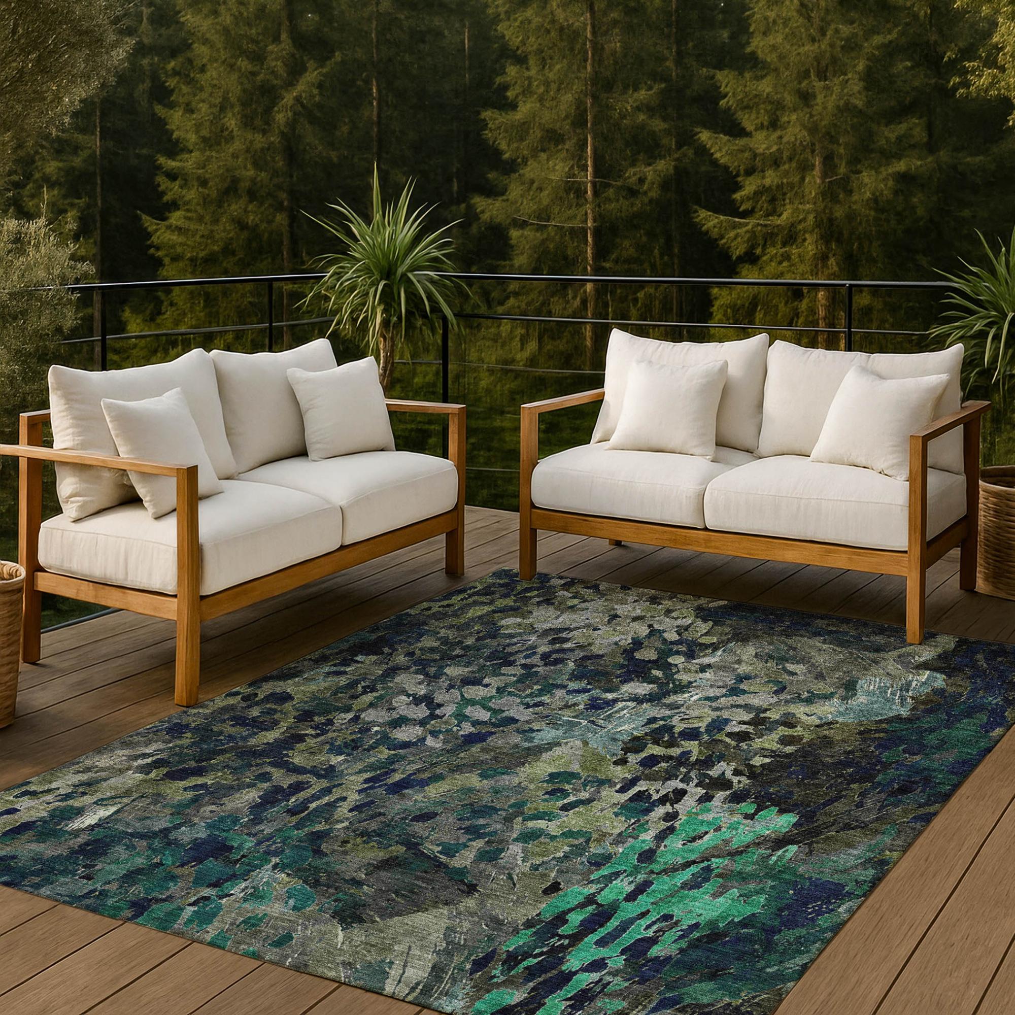 5' X 8' Olive Green And Green Abstract Washable Indoor Outdoor Area Rug Homeroots Outdoor