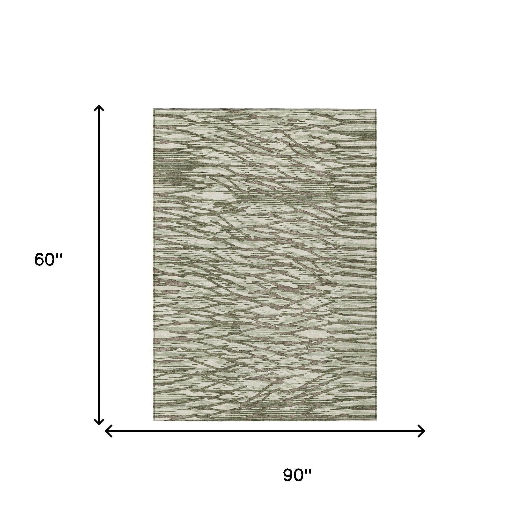 5' X 8' Olive Green And Green Abstract Washable Indoor Outdoor Area Rug Homeroots Outdoor