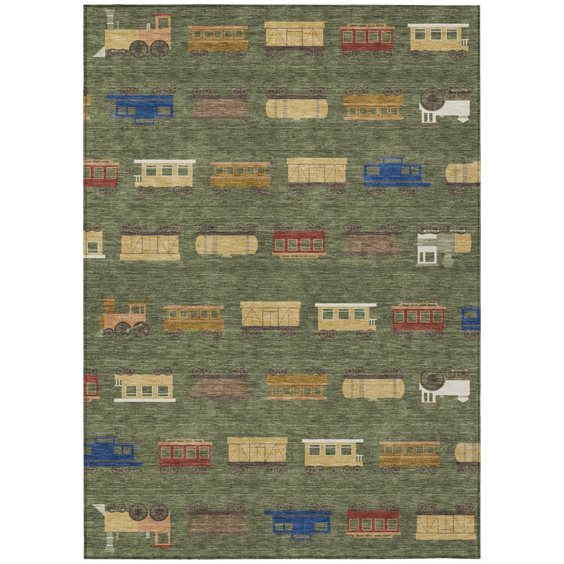 5' X 8' Olive Green And Green Abstract Washable Indoor Outdoor Area Rug Homeroots Outdoor
