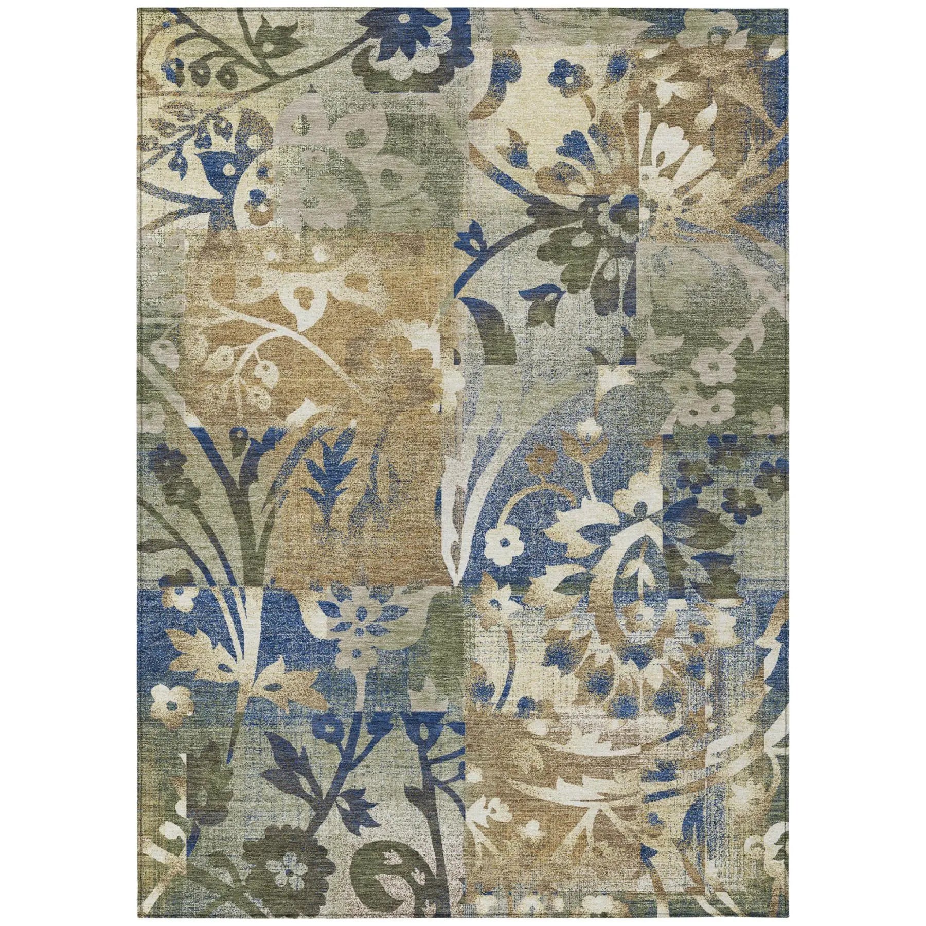 5' X 8' Olive Green And Green Botanical Leaves Washable Indoor Outdoor Area Rug Homeroots Outdoor