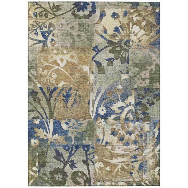5' X 8' Olive Green And Green Botanical Leaves Washable Indoor Outdoor Area Rug Homeroots Outdoor